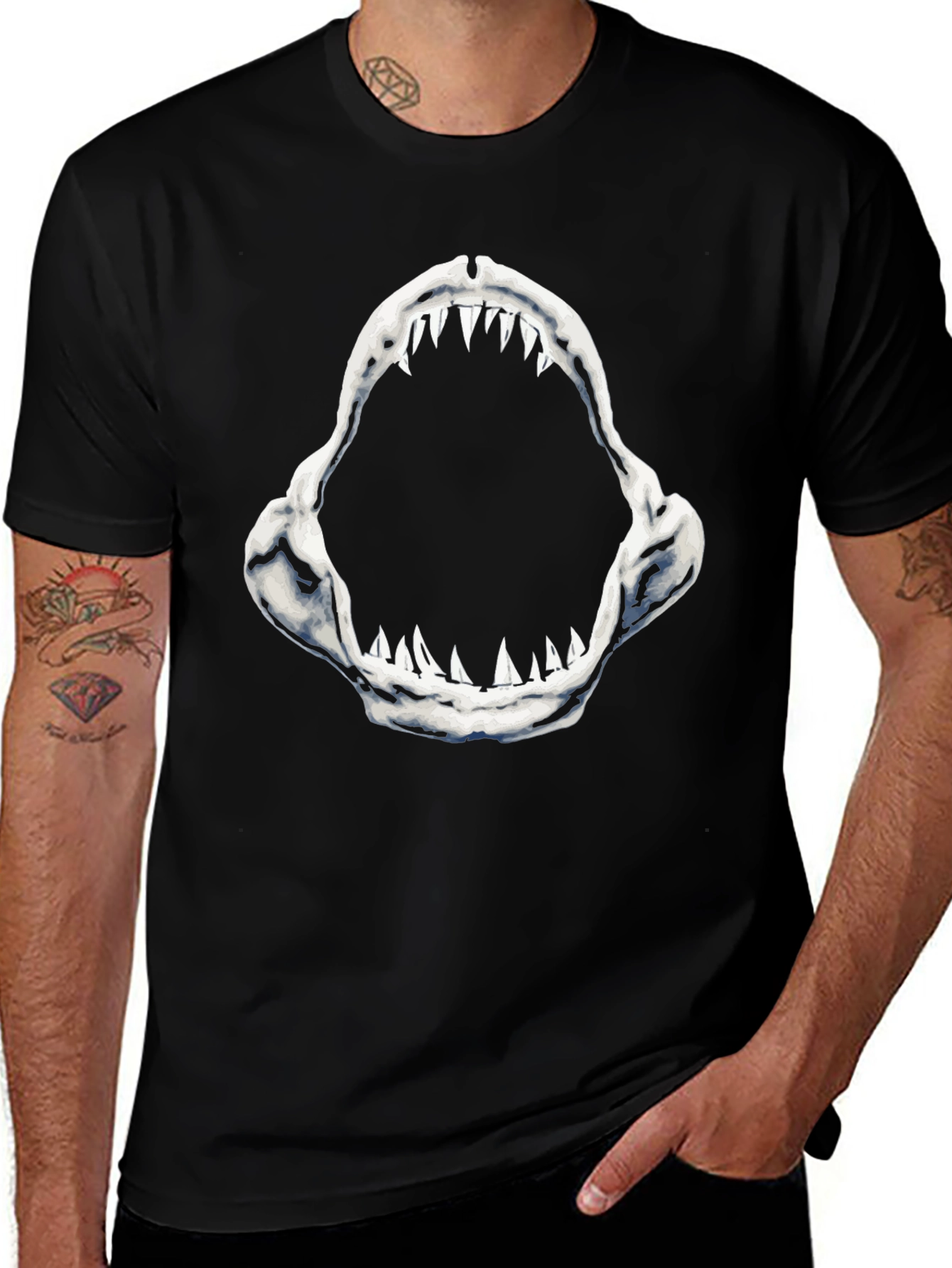 Variant 30 of Shark Jaws Graphic Tee - Black Cotton T-Shirt