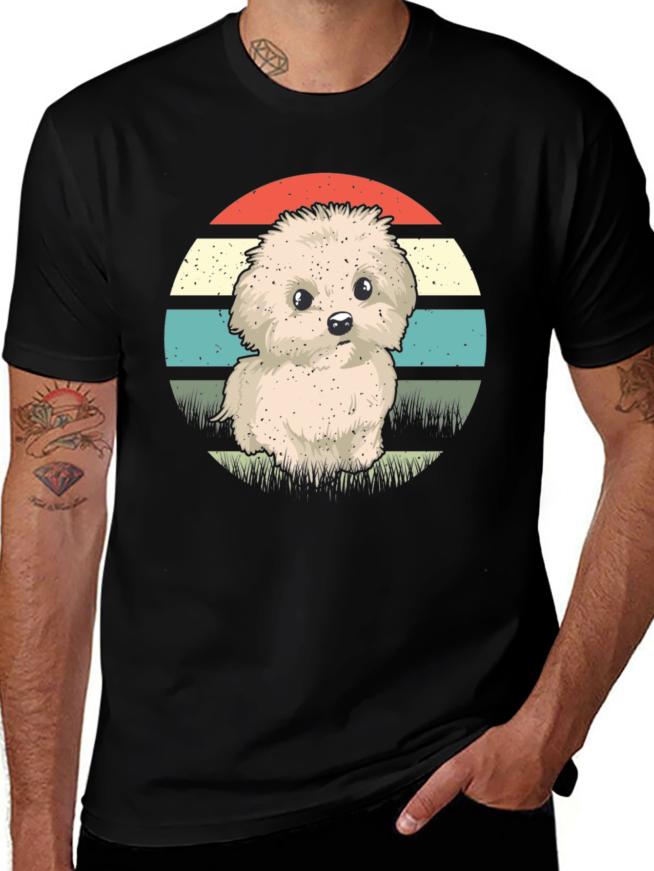 Variant 24 of Cute Dog Graphic Tee - Retro Sunset Design