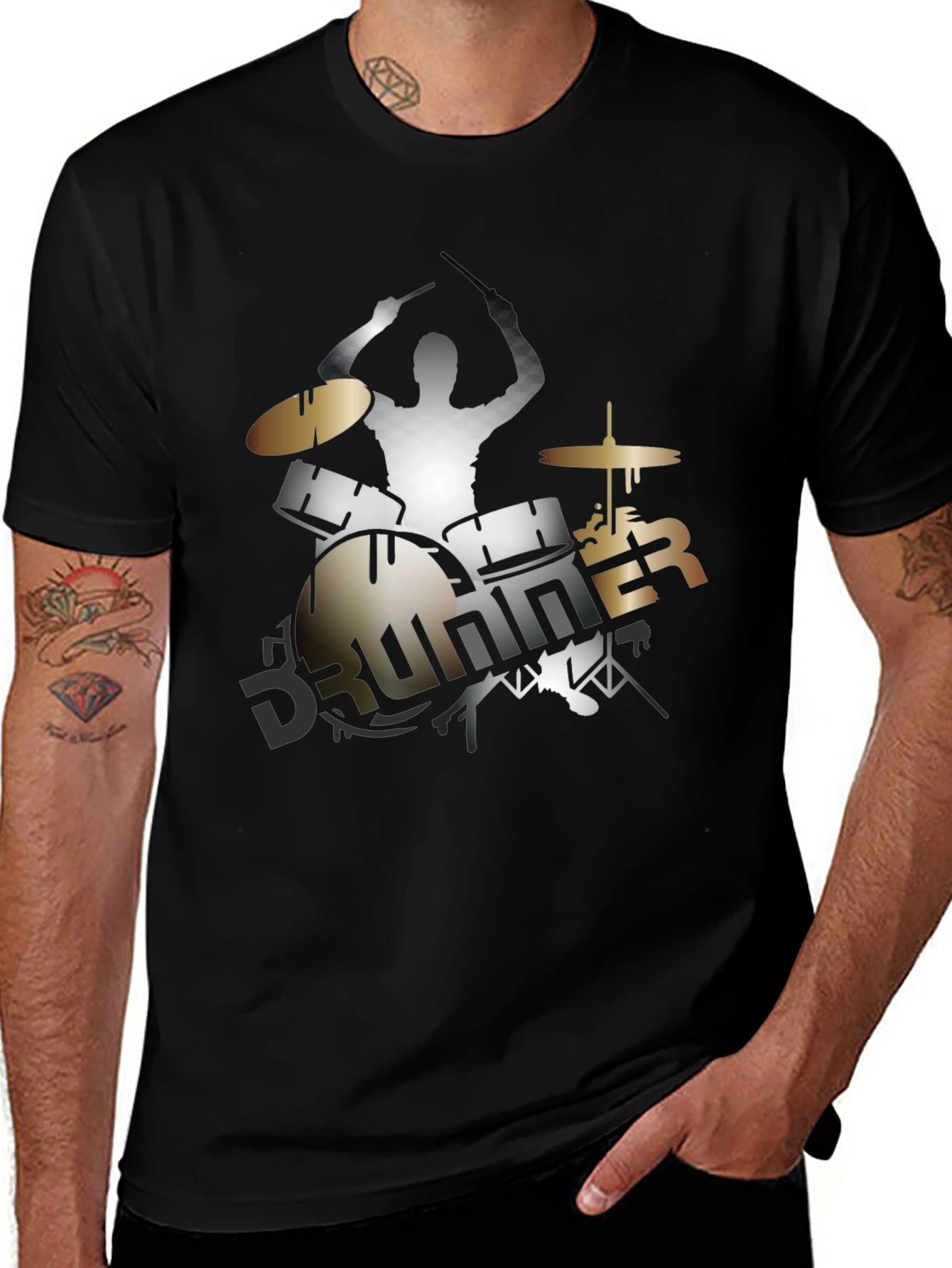Variant 4 of Drummer Graphic Tee - Black Cotton Music Shirt