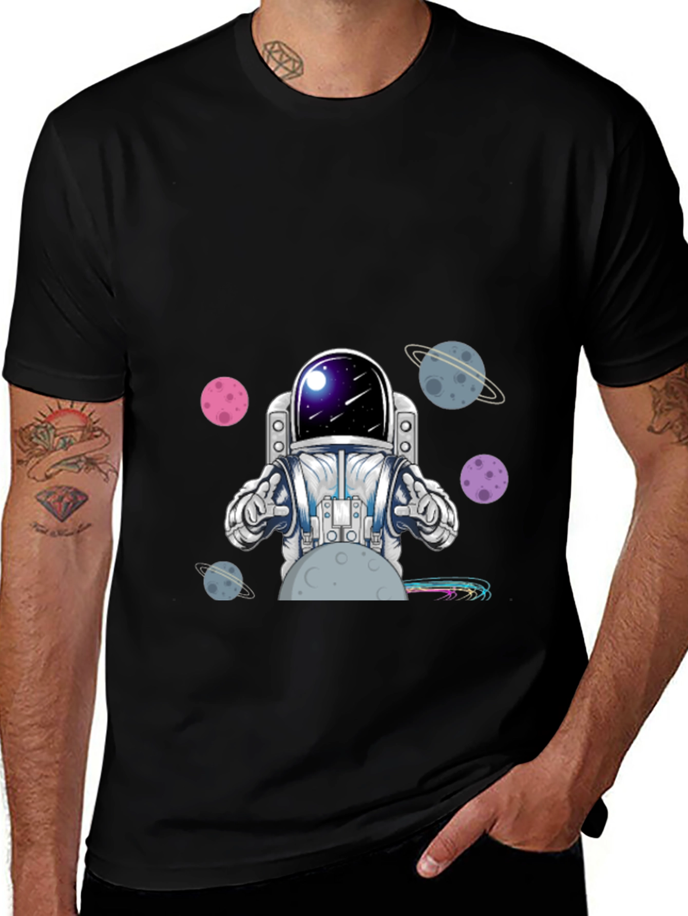 Variant 19 of Astronaut in Space Graphic Print Black T-Shirt