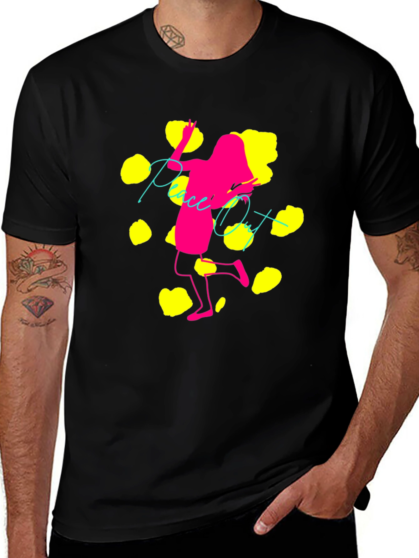 Variant 22 of Peace Out Funky Graphic Tee - Black