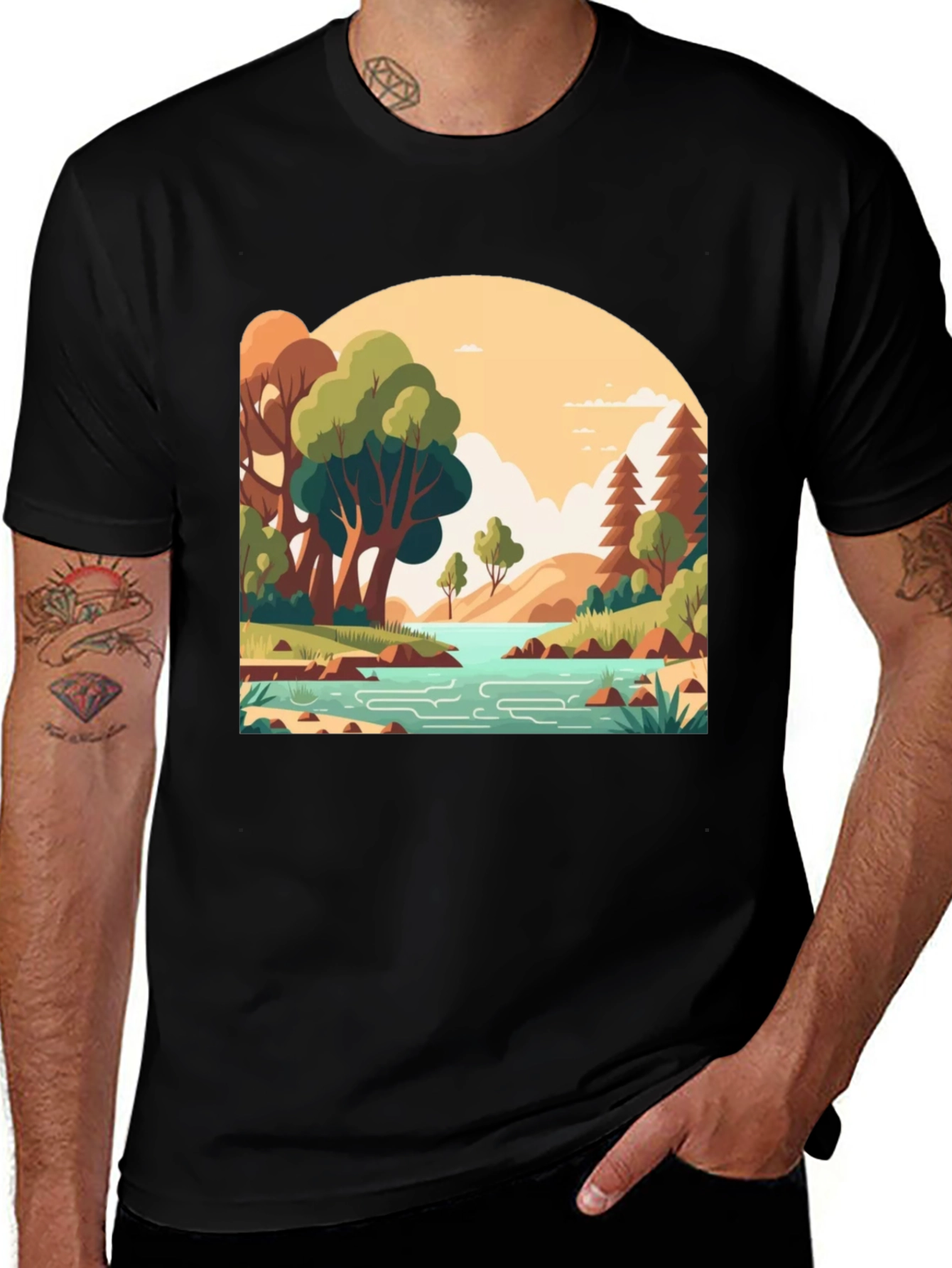 Variant 17 of Nature Landscape Graphic Tee - Stylish Black T-Shirt