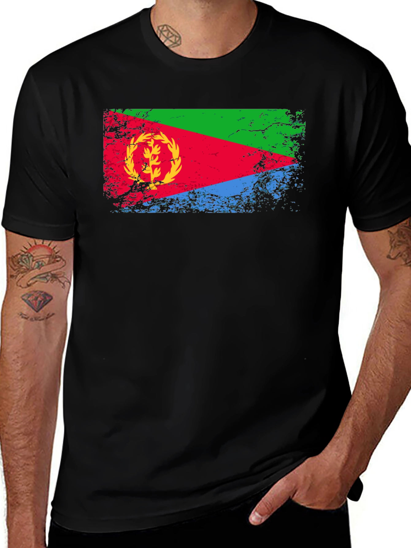Variant 14 of Eritrea Flag Graphic T-Shirt - Black Cotton Tee