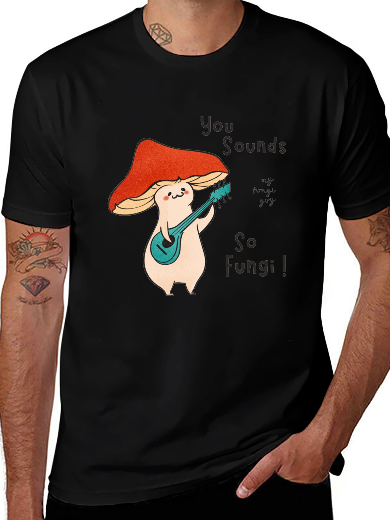 Variant 22 of Fungi Guitar Player Graphic Tee - You Sound So Fungi! Black T-Shirt