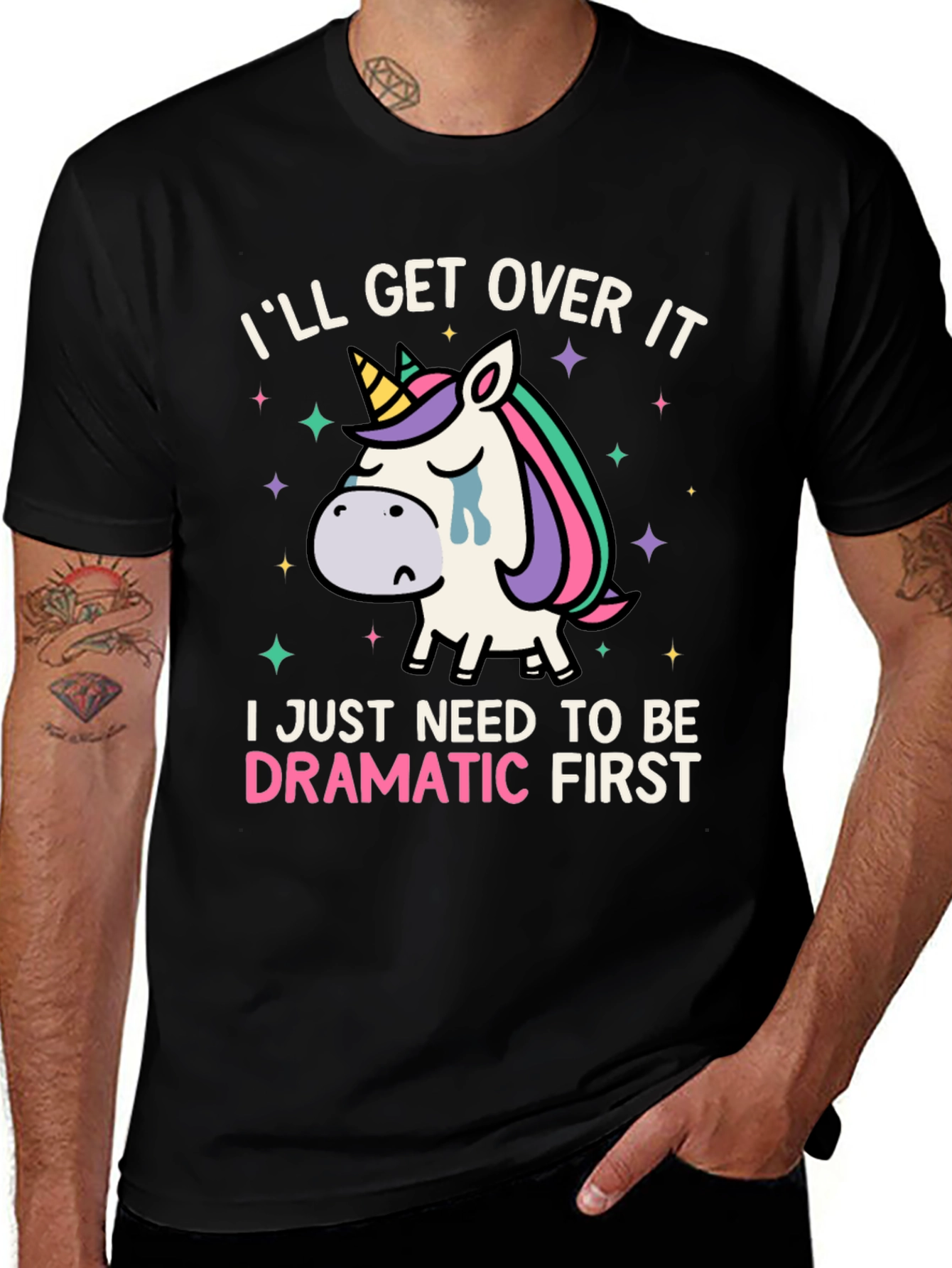 Black Dramatic Unicorn T-Shirt - Funny Graphic Tee main image