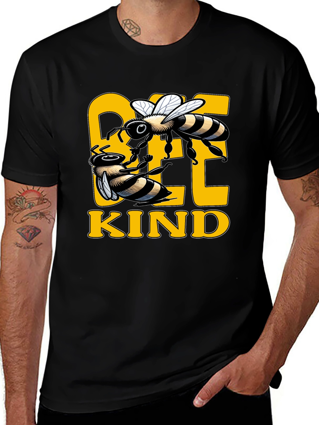 Variant 5 of Bee Kind Graphic Tee - Black Cotton T-Shirt