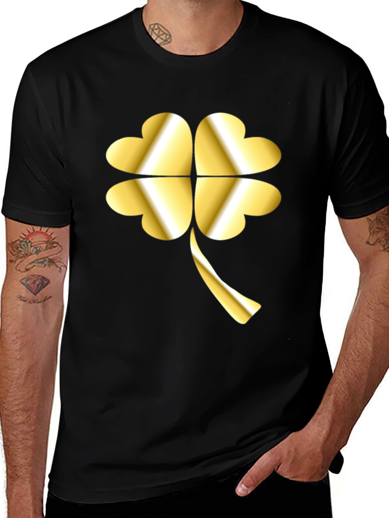 Golden Shamrock T-Shirt - Lucky Four Leaf Clover