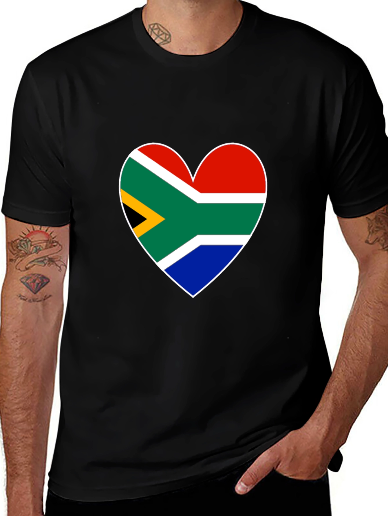 Variant 13 of South Africa Flag Heart Graphic Tee - Black