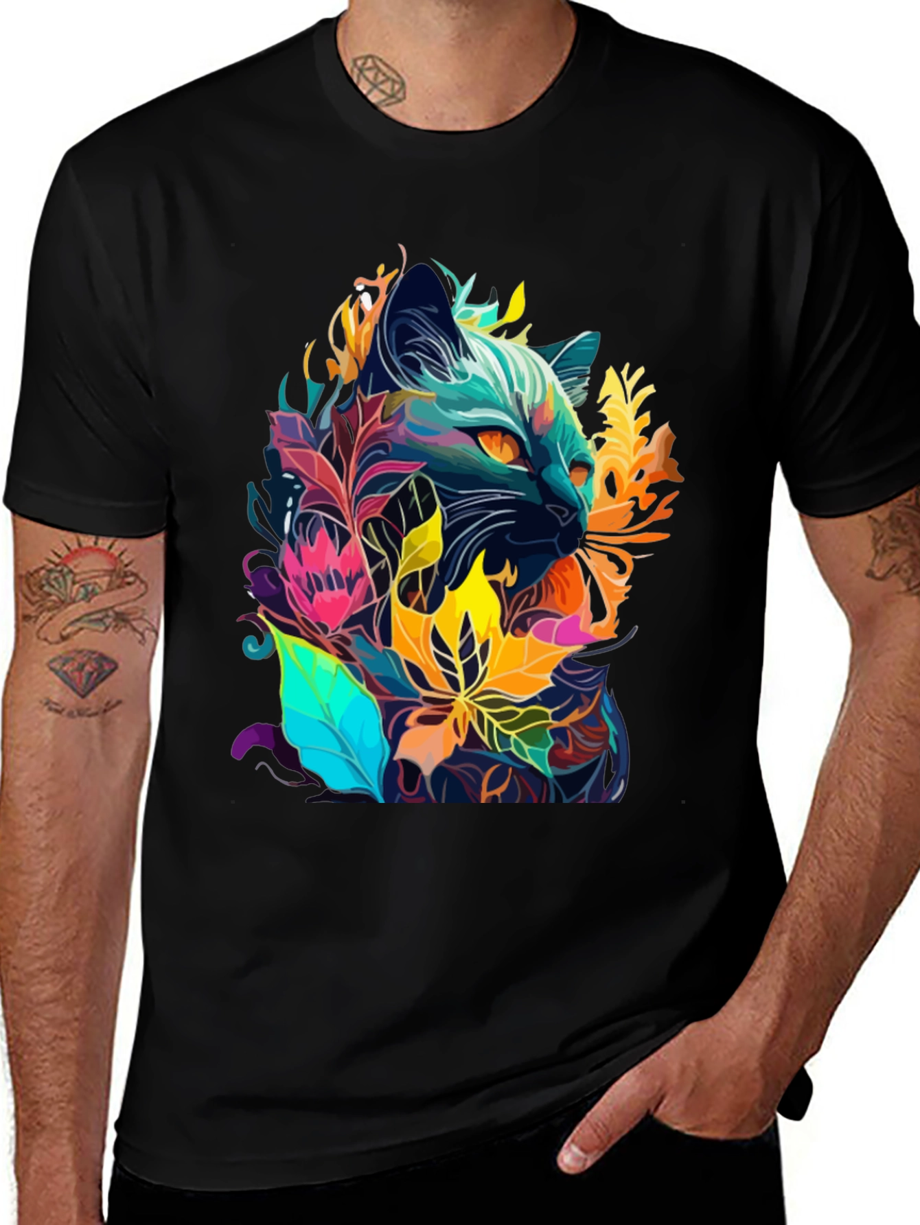 Variant 19 of Floral Cat T-Shirt - Unique Artistic Design