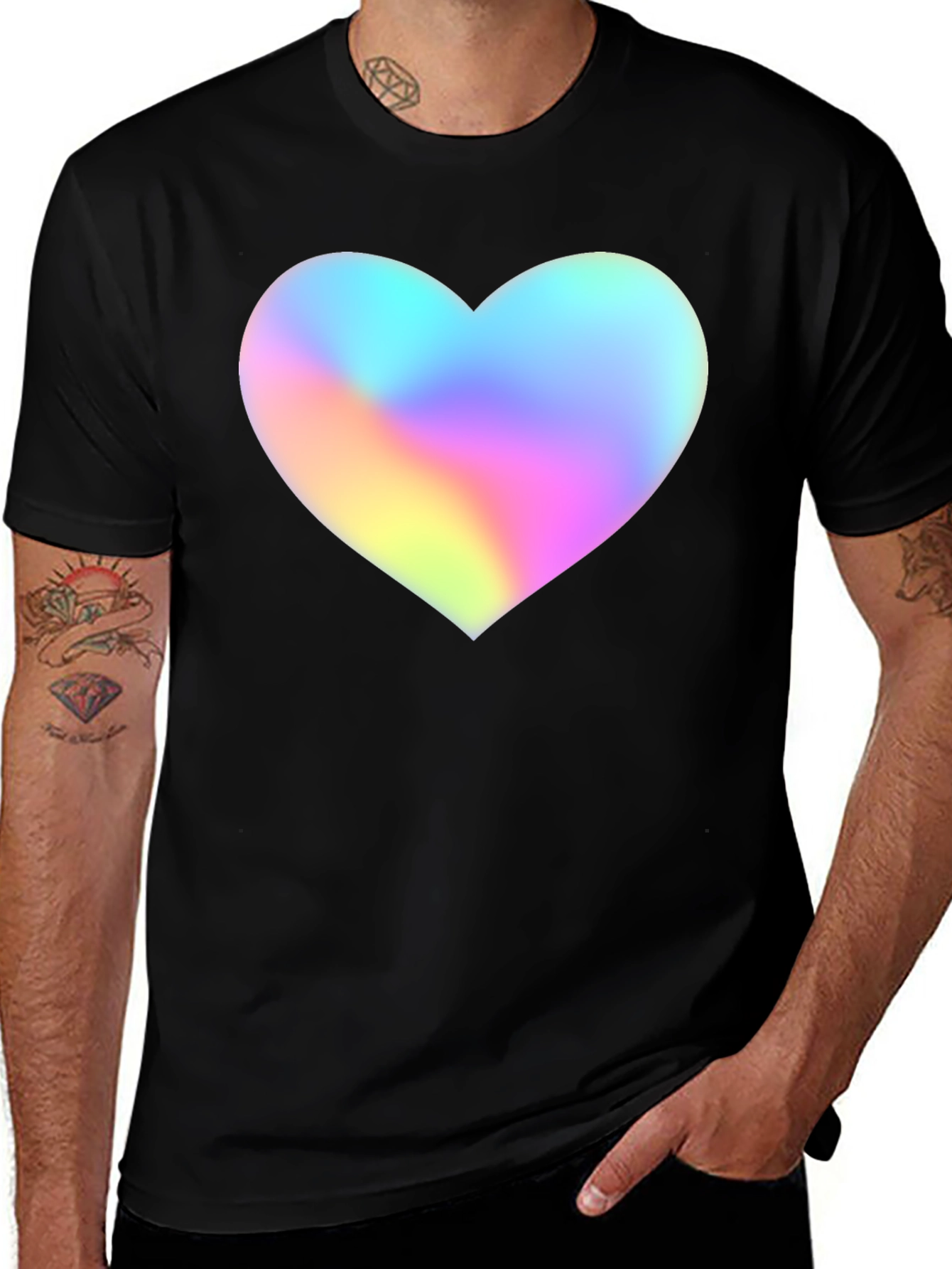 Variant 4 of Men's Black T-Shirt with Holographic Heart