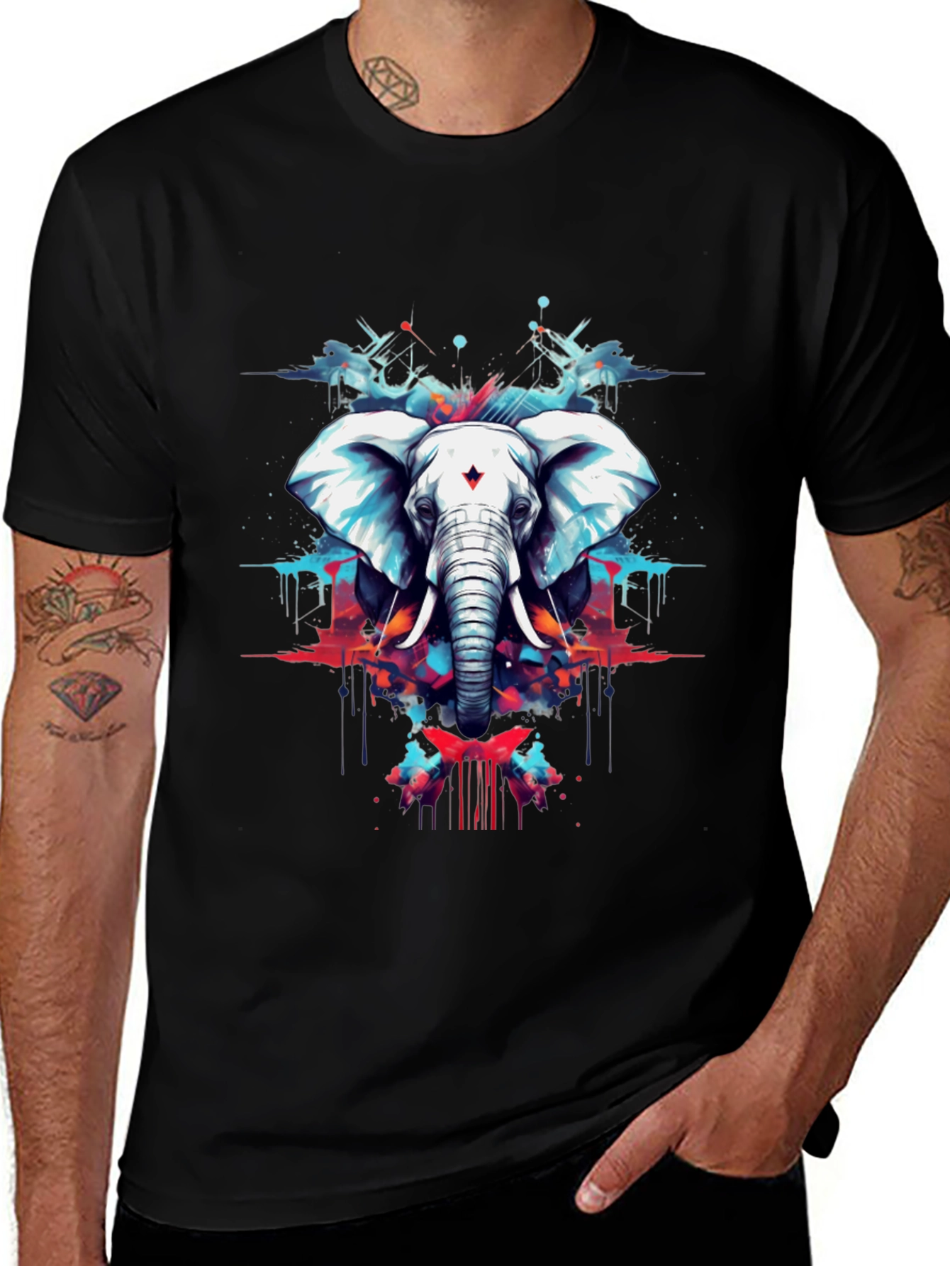Variant 18 of Elephant Art Black T-Shirt - Men's Graphic Tee