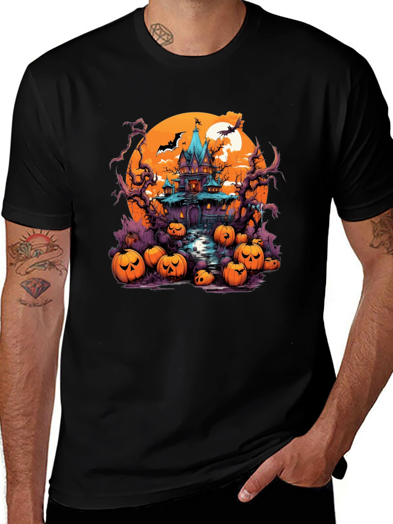 Variant 18 of Halloween Haunt T-Shirt: Spooky House Pumpkin Design