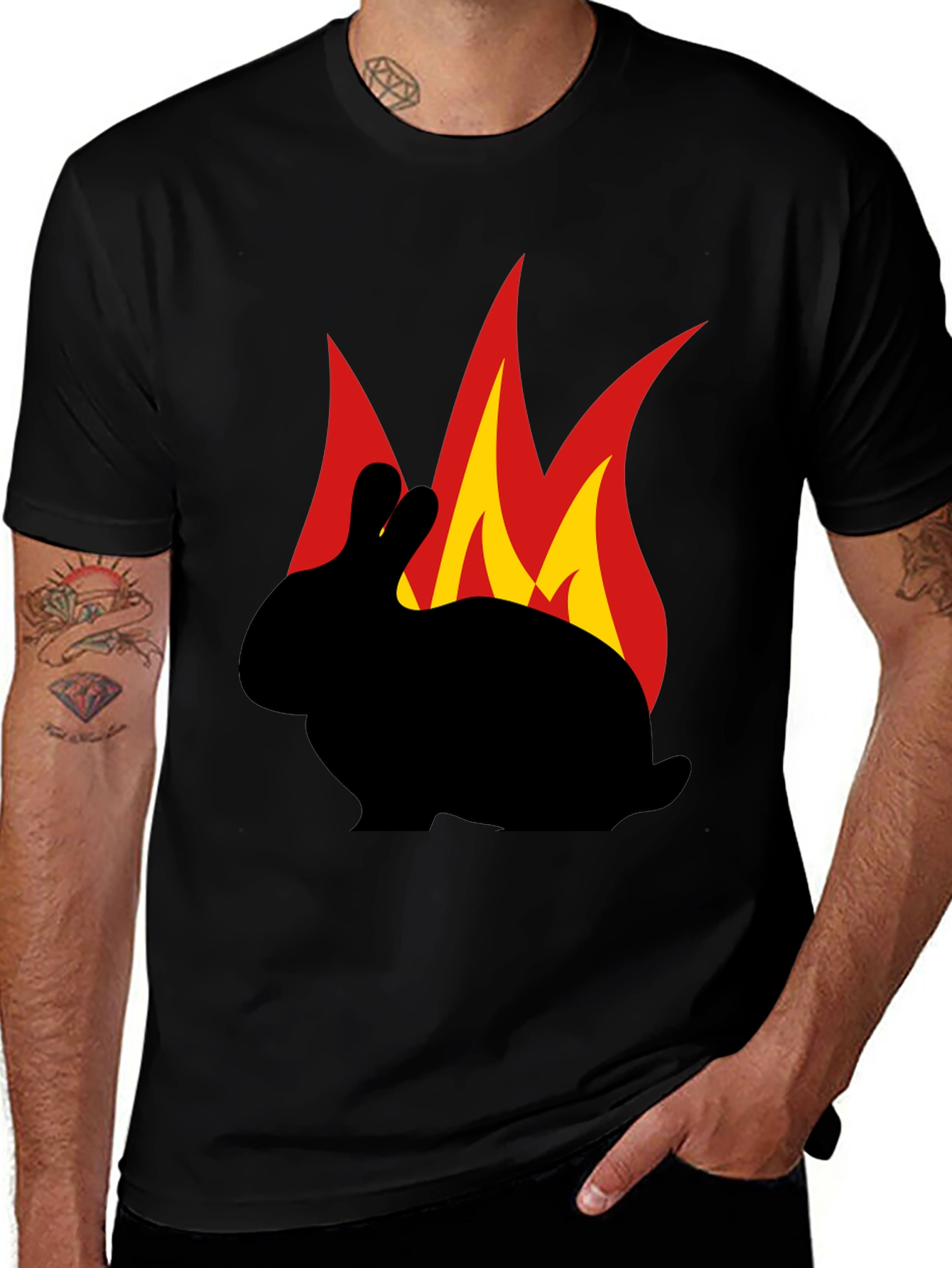 Variant 25 of Flaming Rabbit Graphic Tee - Black Cotton T-Shirt