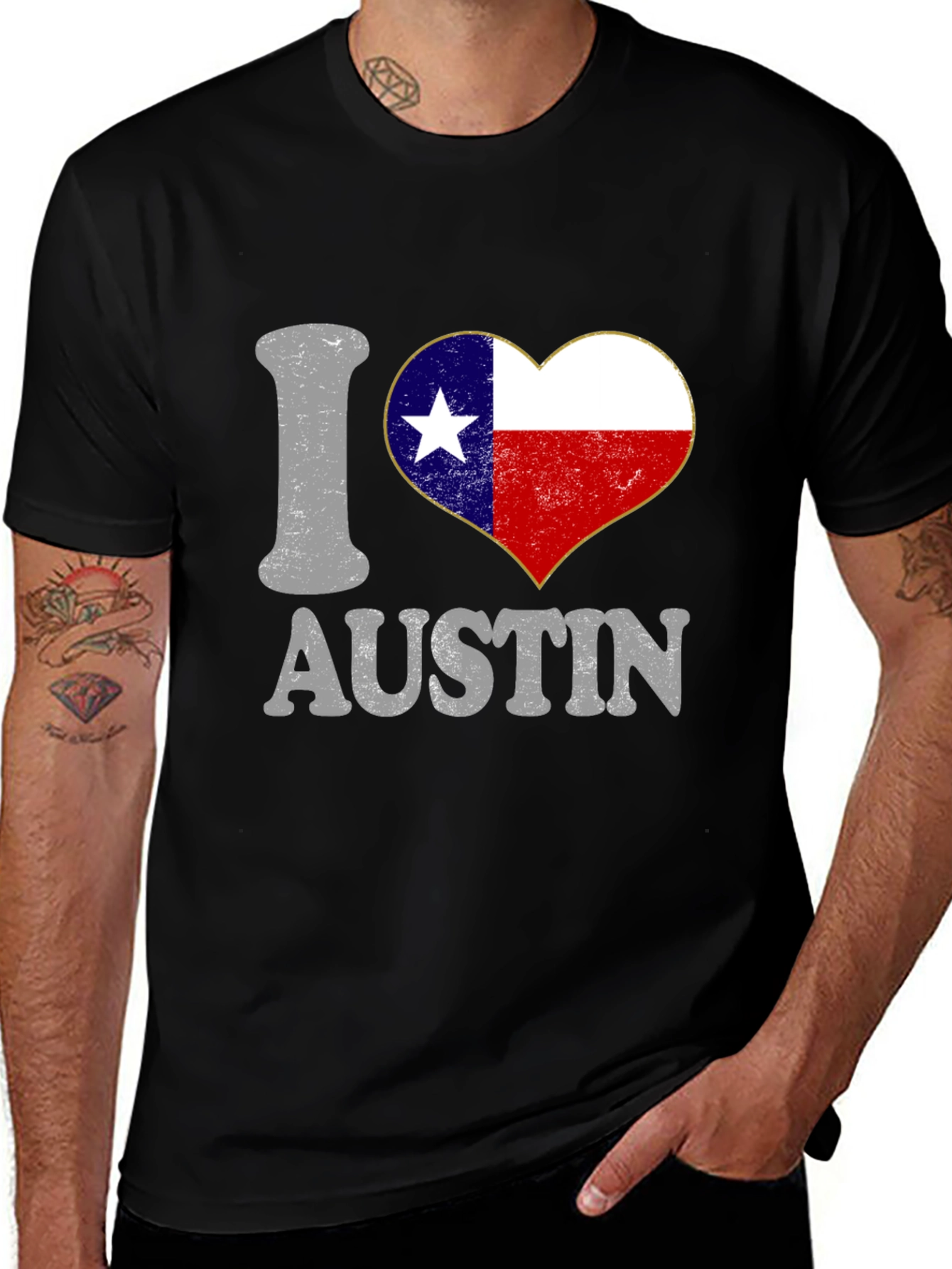 I Love Austin Texas Heart Flag Graphic Tee