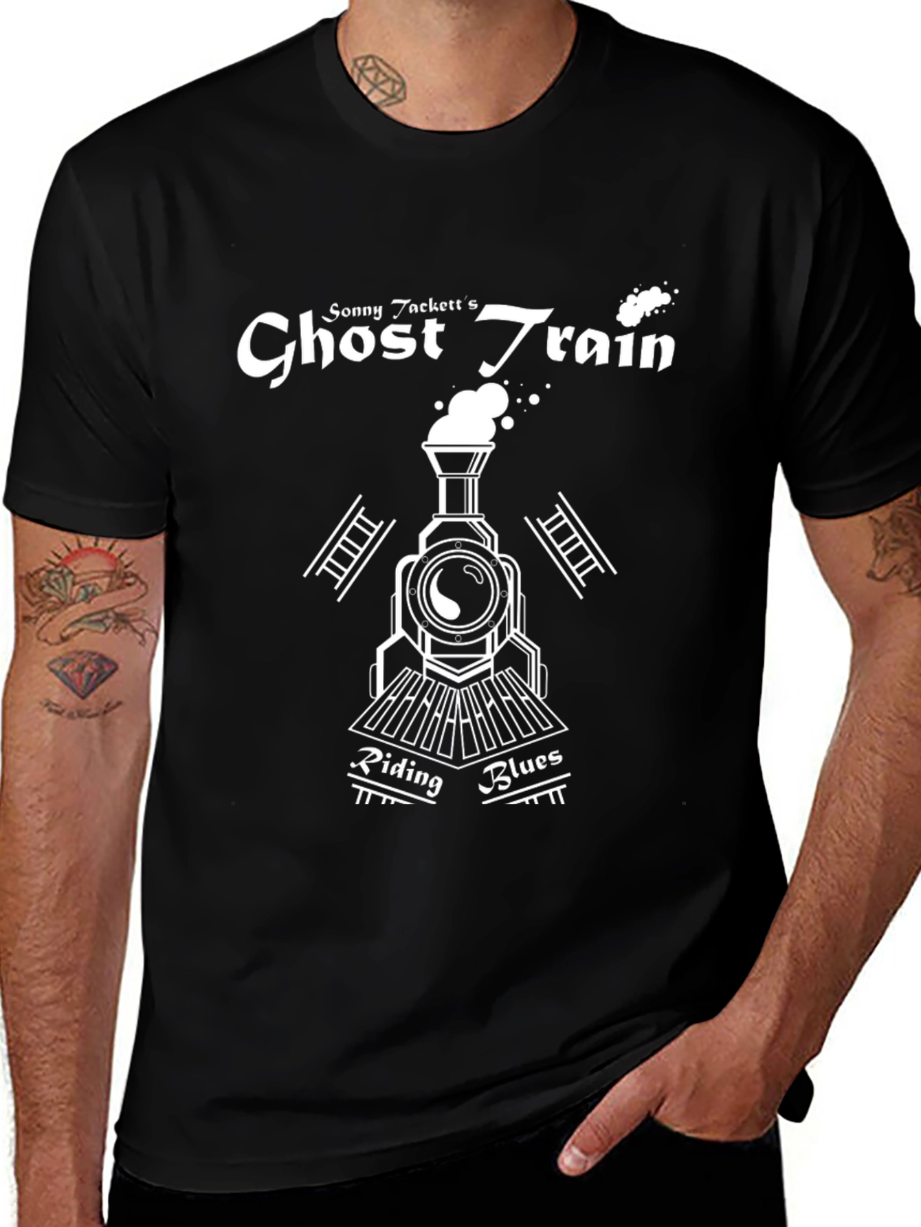 Variant 18 of Ghost Train Riding Blues Black T-Shirt