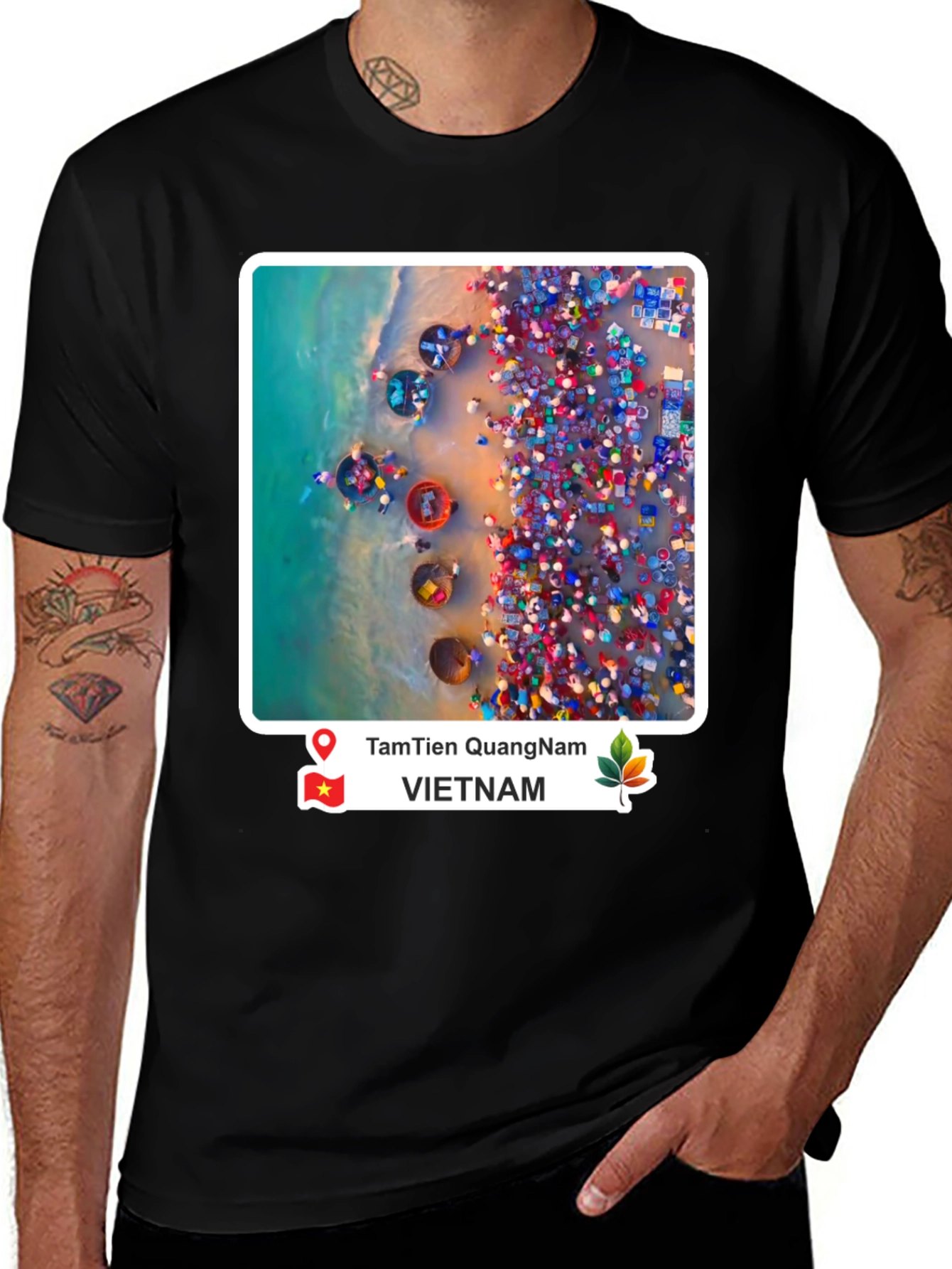 Black Vietnam Coastal Scene Graphic T-Shirt main image