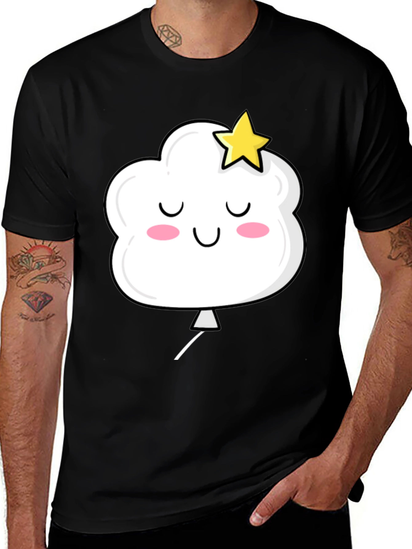 Variant 6 of Cute Cloud and Star Graphic Black T-Shirt
