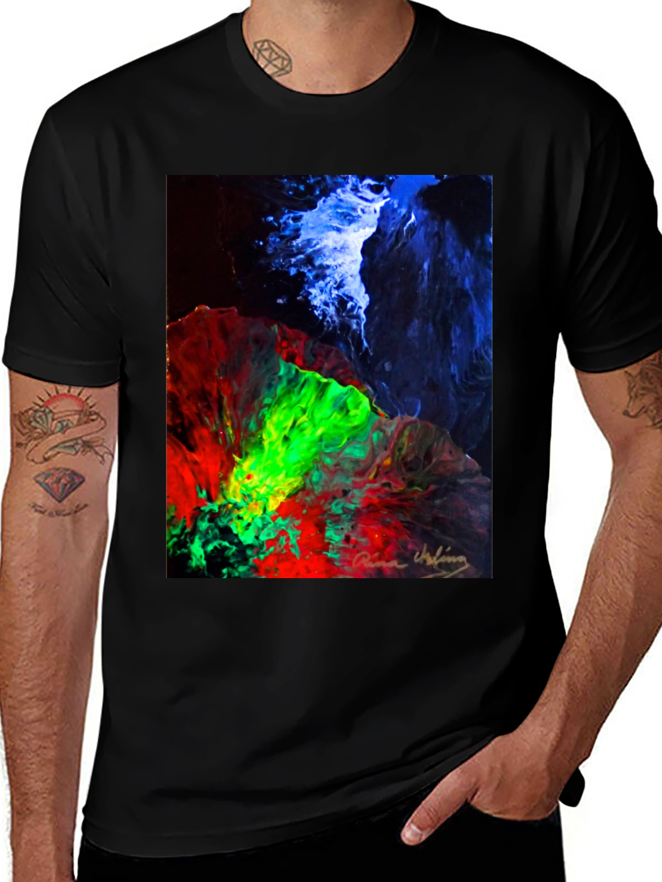 Variant 13 of Abstract Art Black T-Shirt: Vibrant Colors & Unique Design