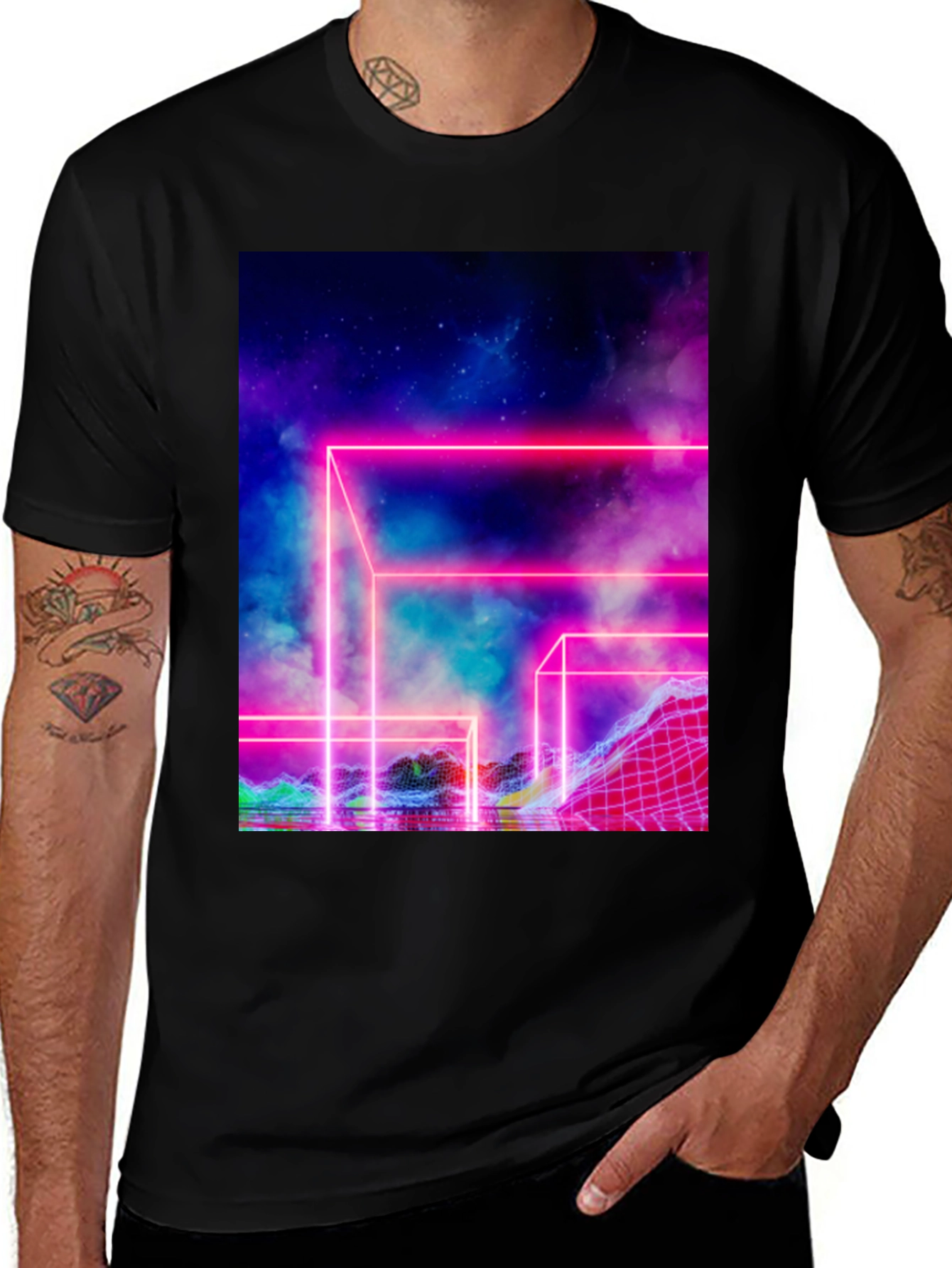 Variant 28 of Vaporwave T-Shirt, Neon Grid Graphic Tee