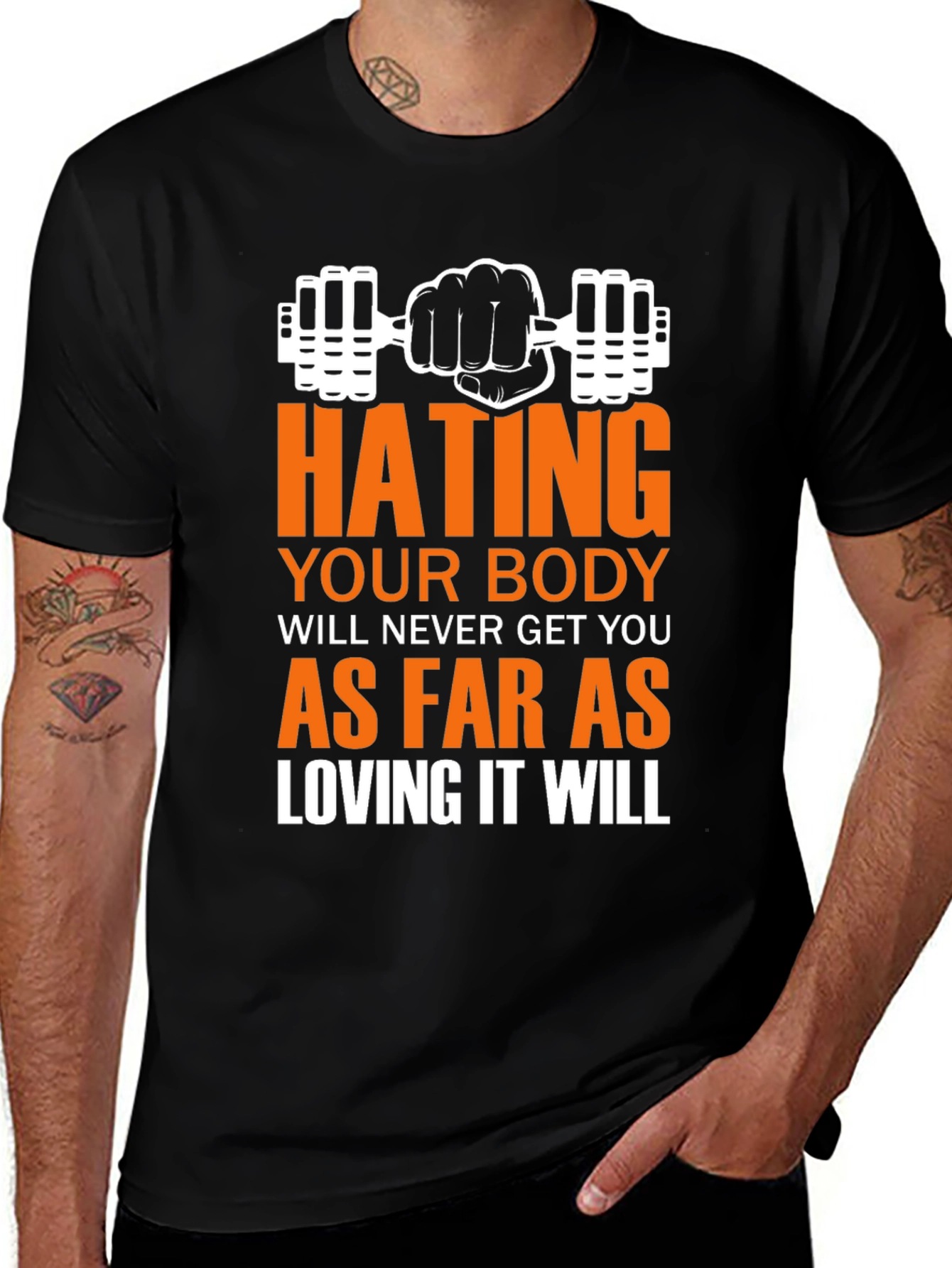 Variant 9 of Motivational Gym Black T-Shirt - Hating vs Loving Your Body
