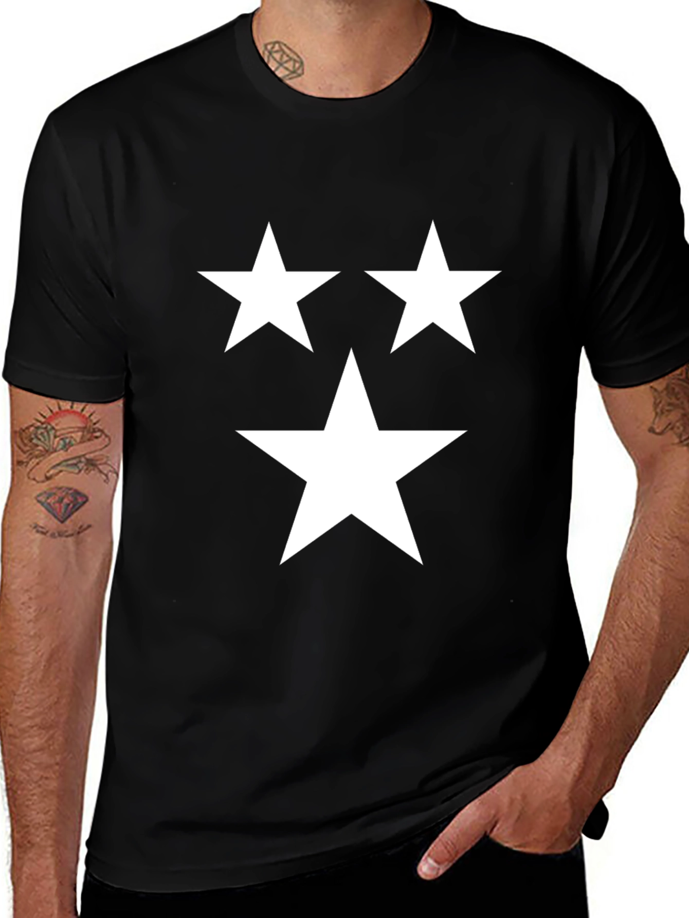 Variant 9 of Black T-Shirt with Three White Stars