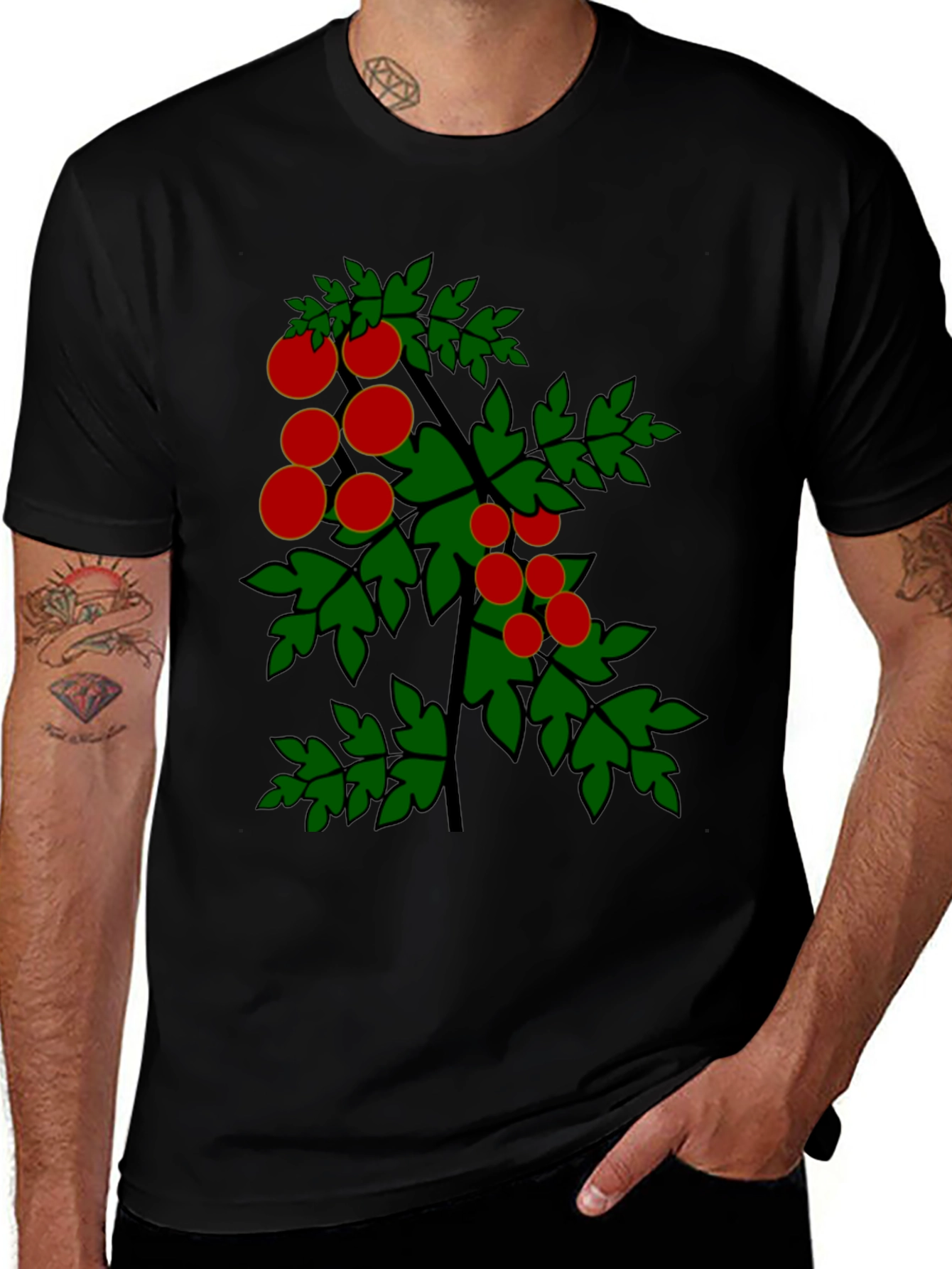 Variant 24 of Tomato Plant Graphic Tee - Black Cotton T-Shirt