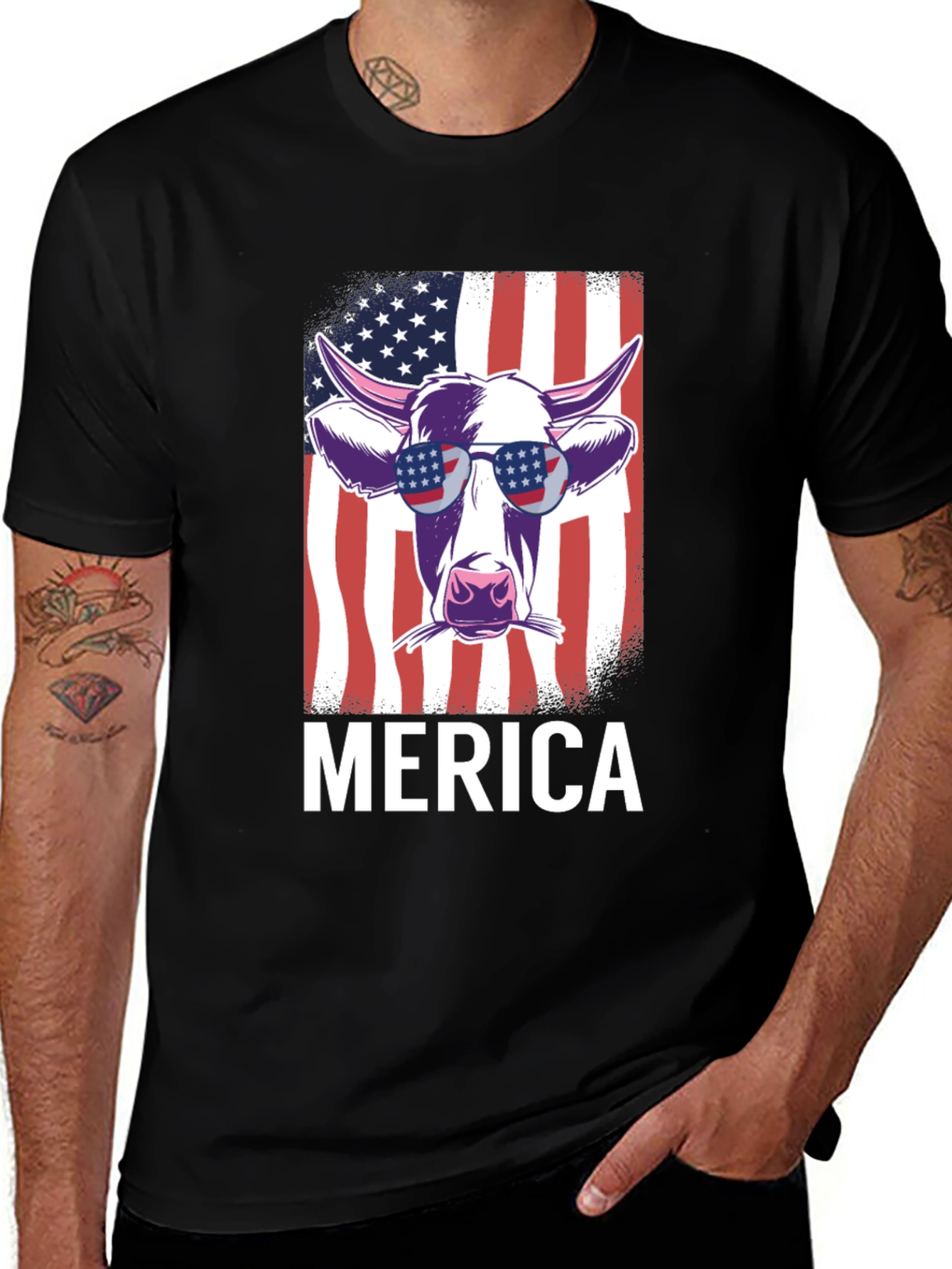 Variant 4 of Merica Cow T-Shirt - Patriotic USA Flag