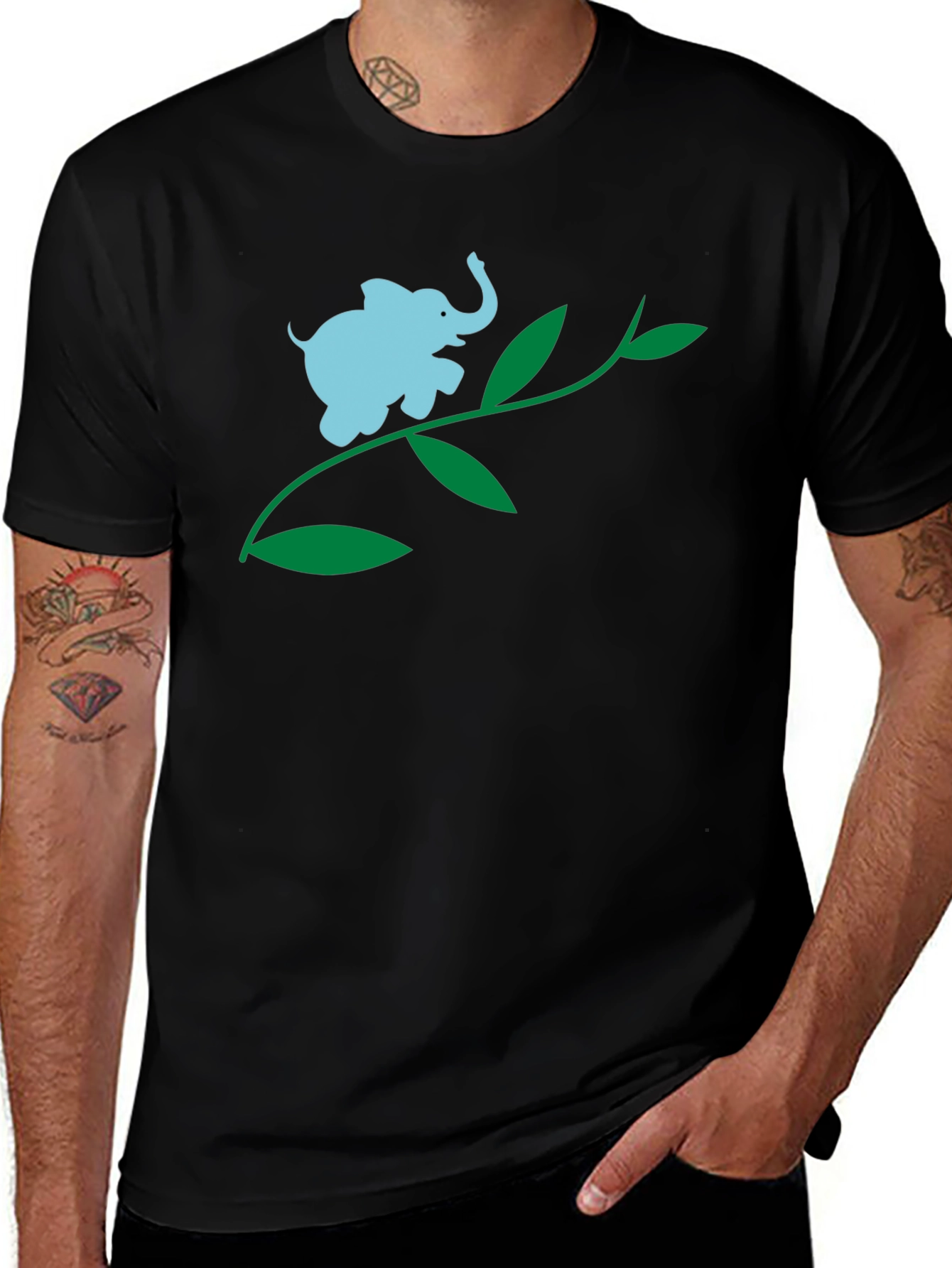 Variant 25 of Elephant on Vine Graphic Tee - Black Cotton Blend Shirt