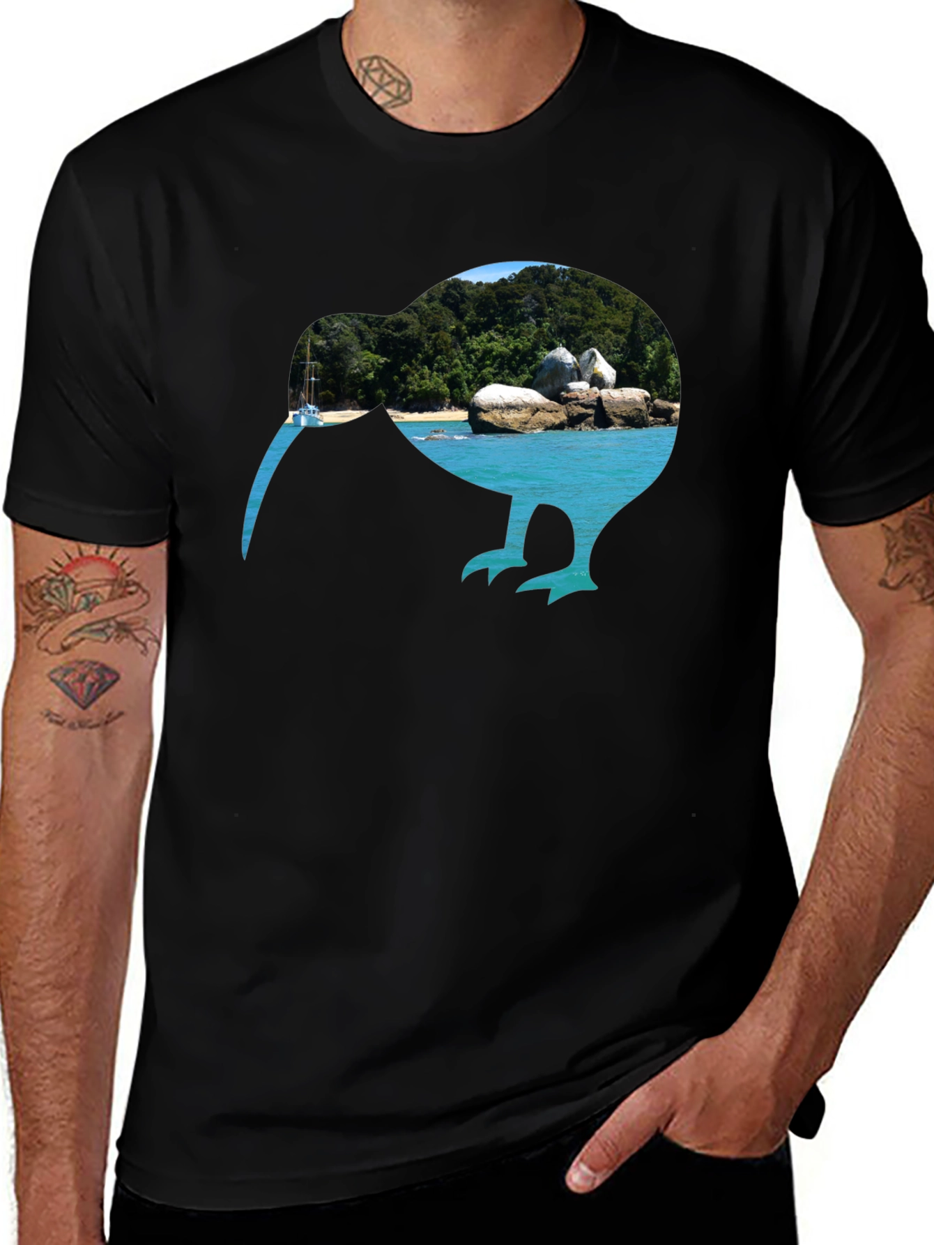 Variant 6 of Kiwi Beach Graphic Tee - Black Cotton T-Shirt