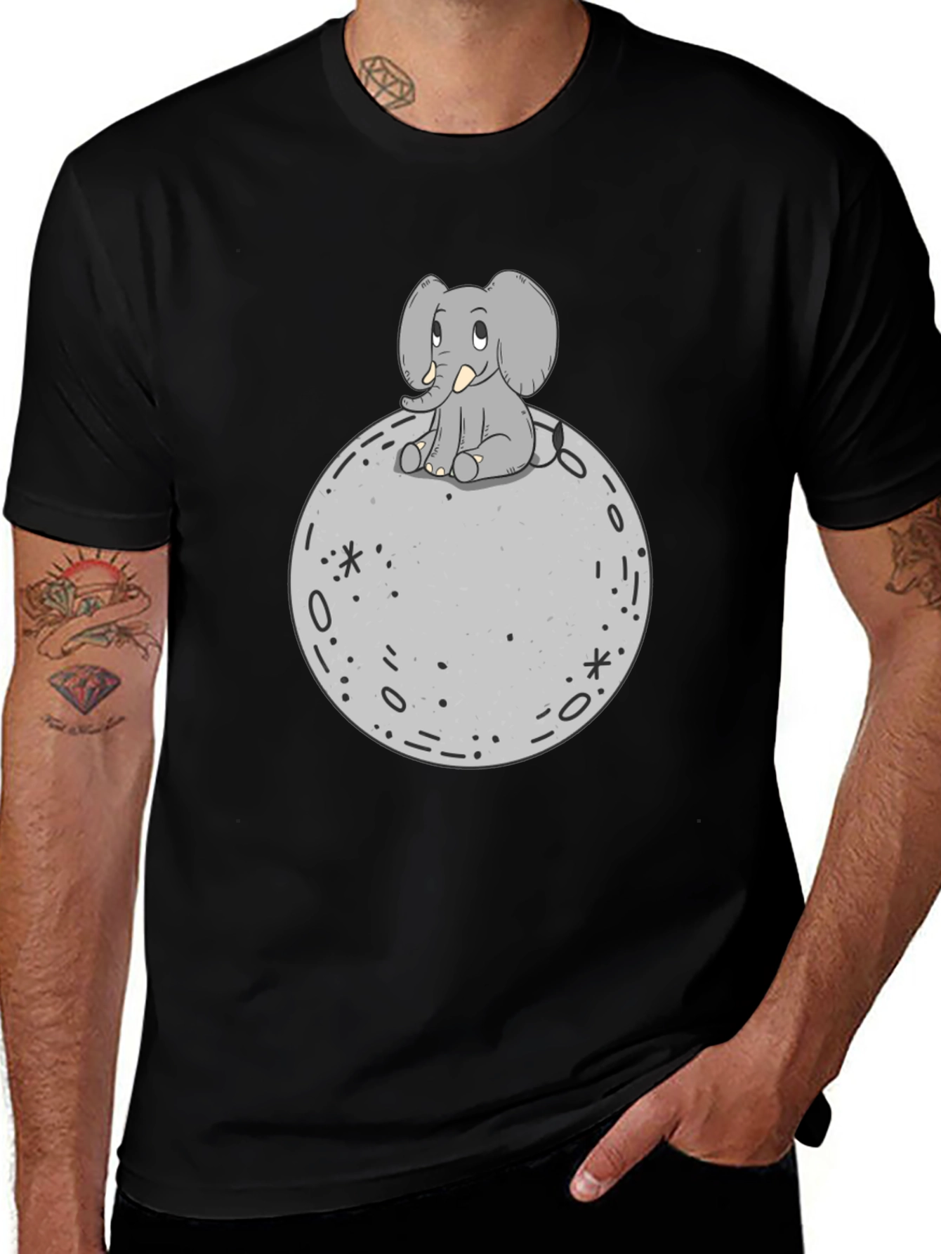 Variant 19 of Elephant on Moon Graphic T-Shirt - Black