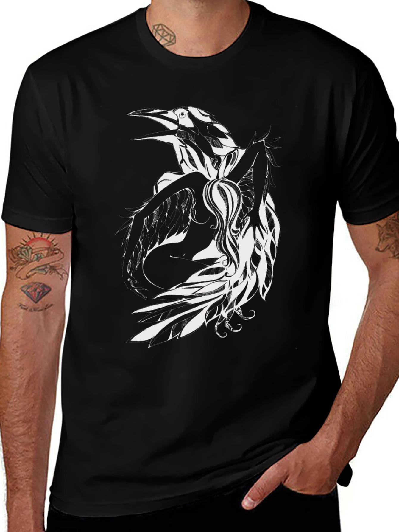 Variant 11 of Raven Graphic Tee - Black Cotton T-Shirt
