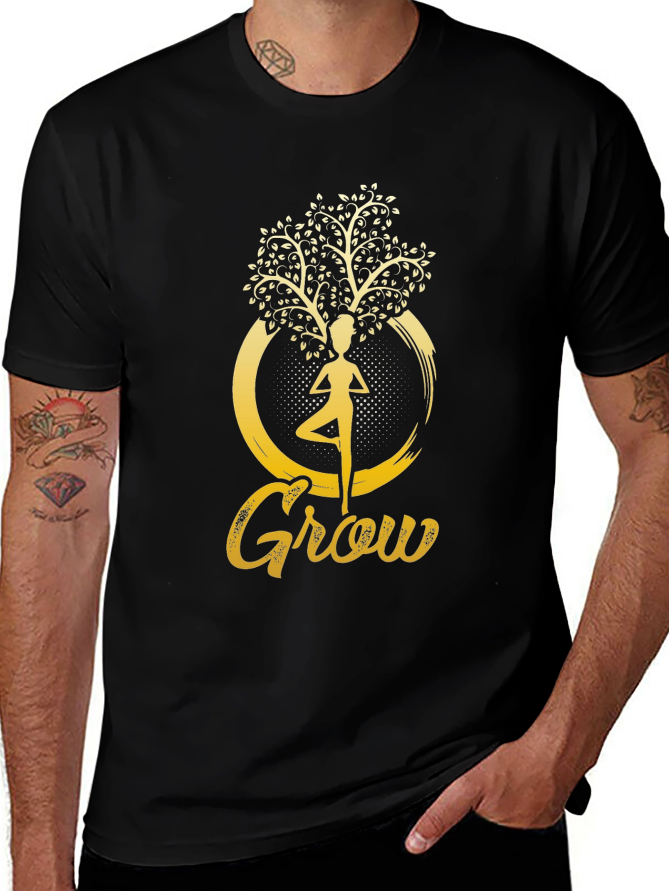 Variant 22 of Grow Yoga Tree Graphic T-Shirt - Black