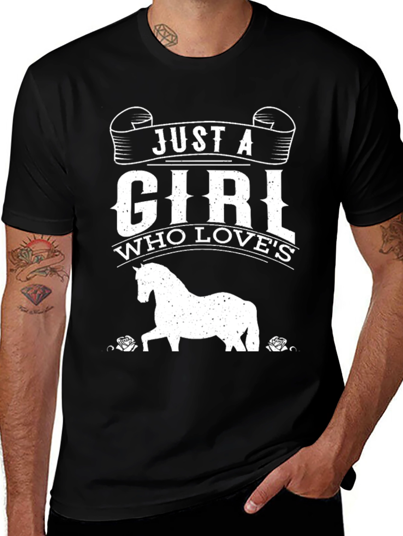 Variant 18 of Girl Who Loves Horses Black T-Shirt