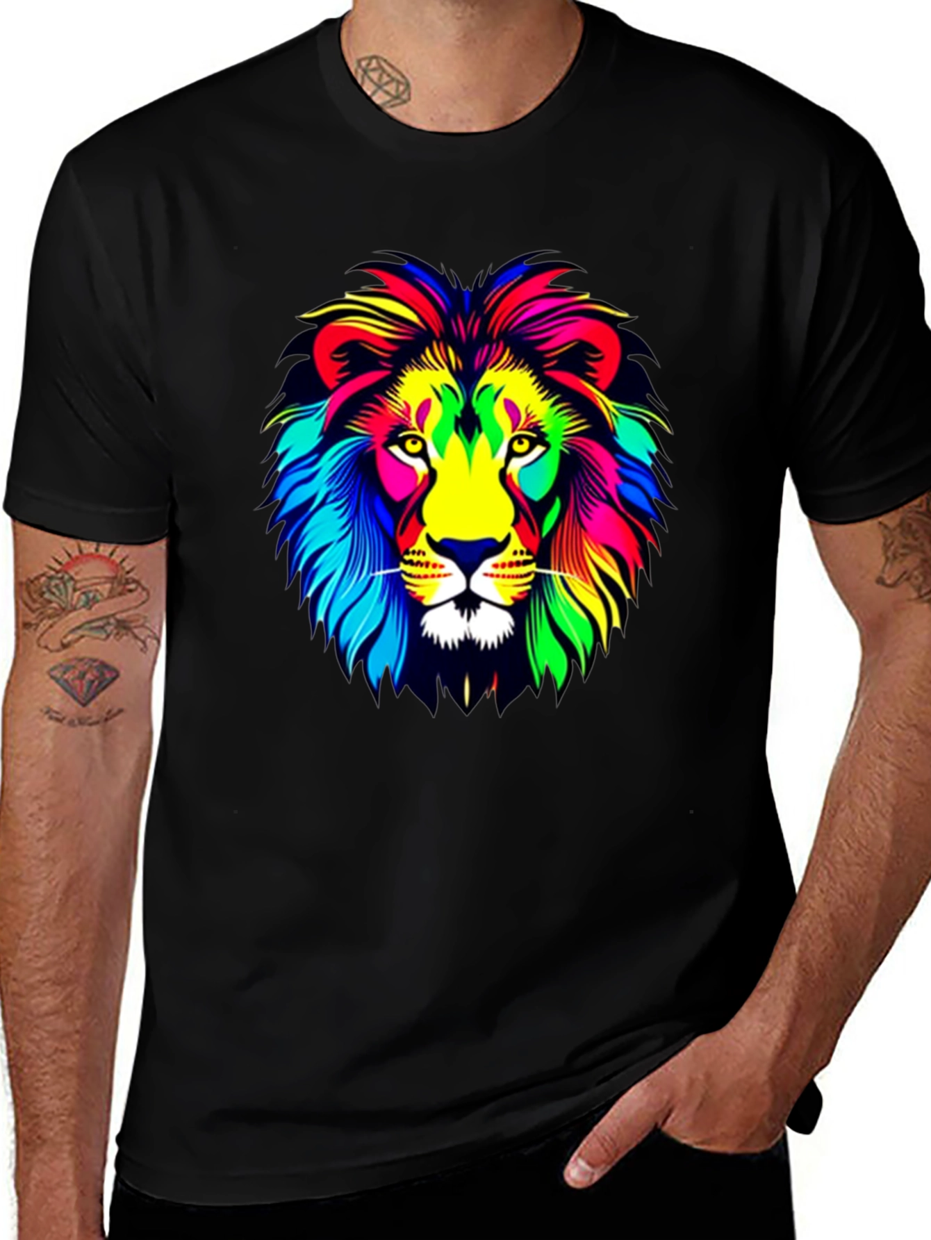 Variant 23 of Vibrant Lion Graphic T-Shirt - Men's Black Tee
