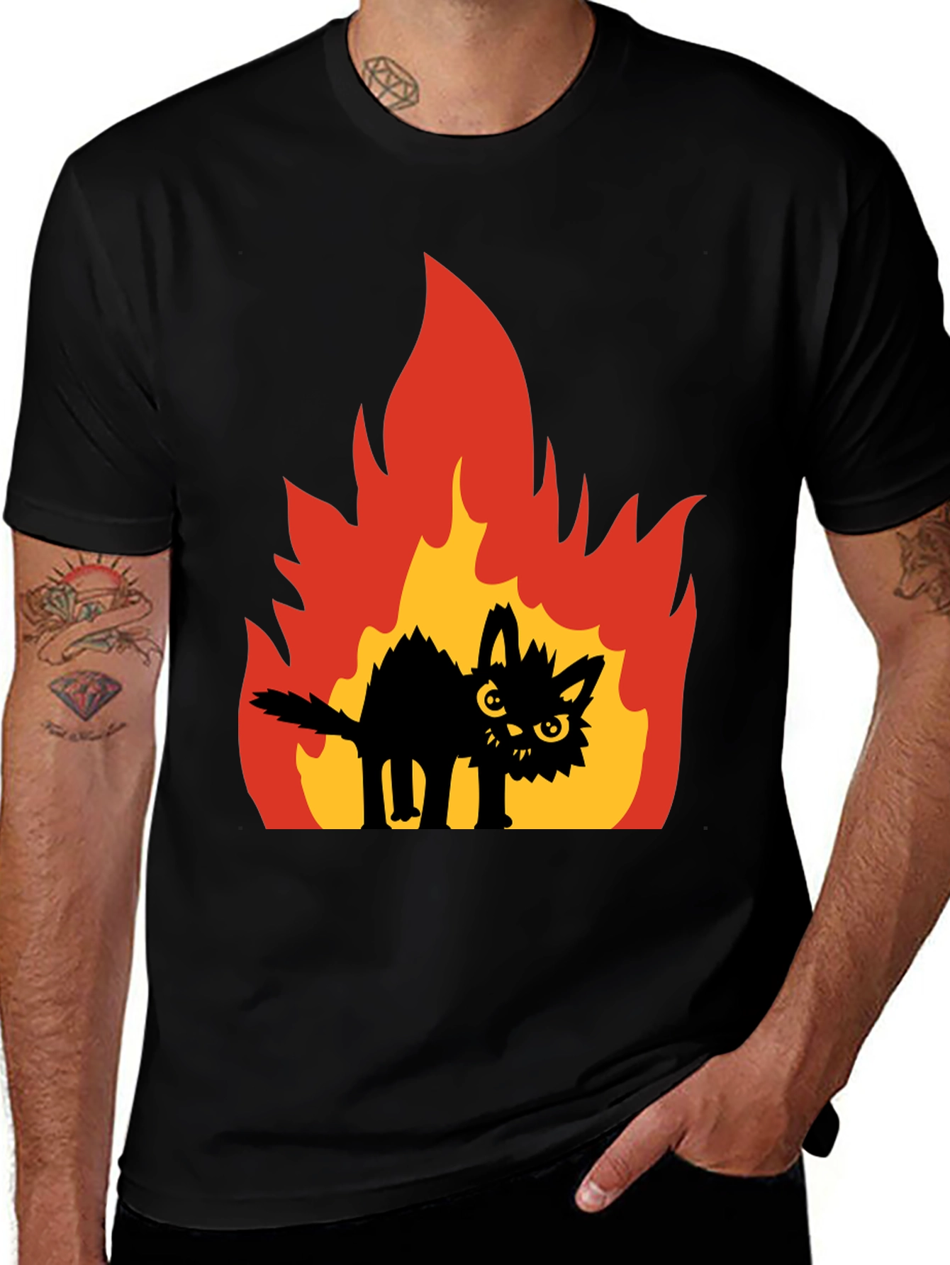 Black Burning Cat Graphic Tee - Black main image