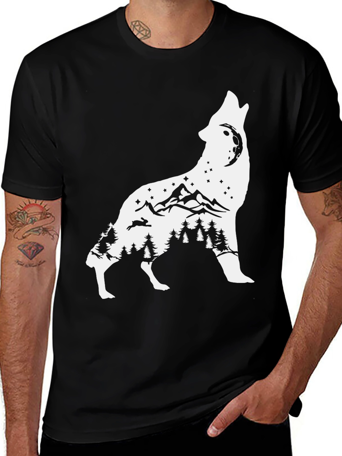 Variant 18 of Wolf Nature Graphic Tee - Men's Black T-Shirt