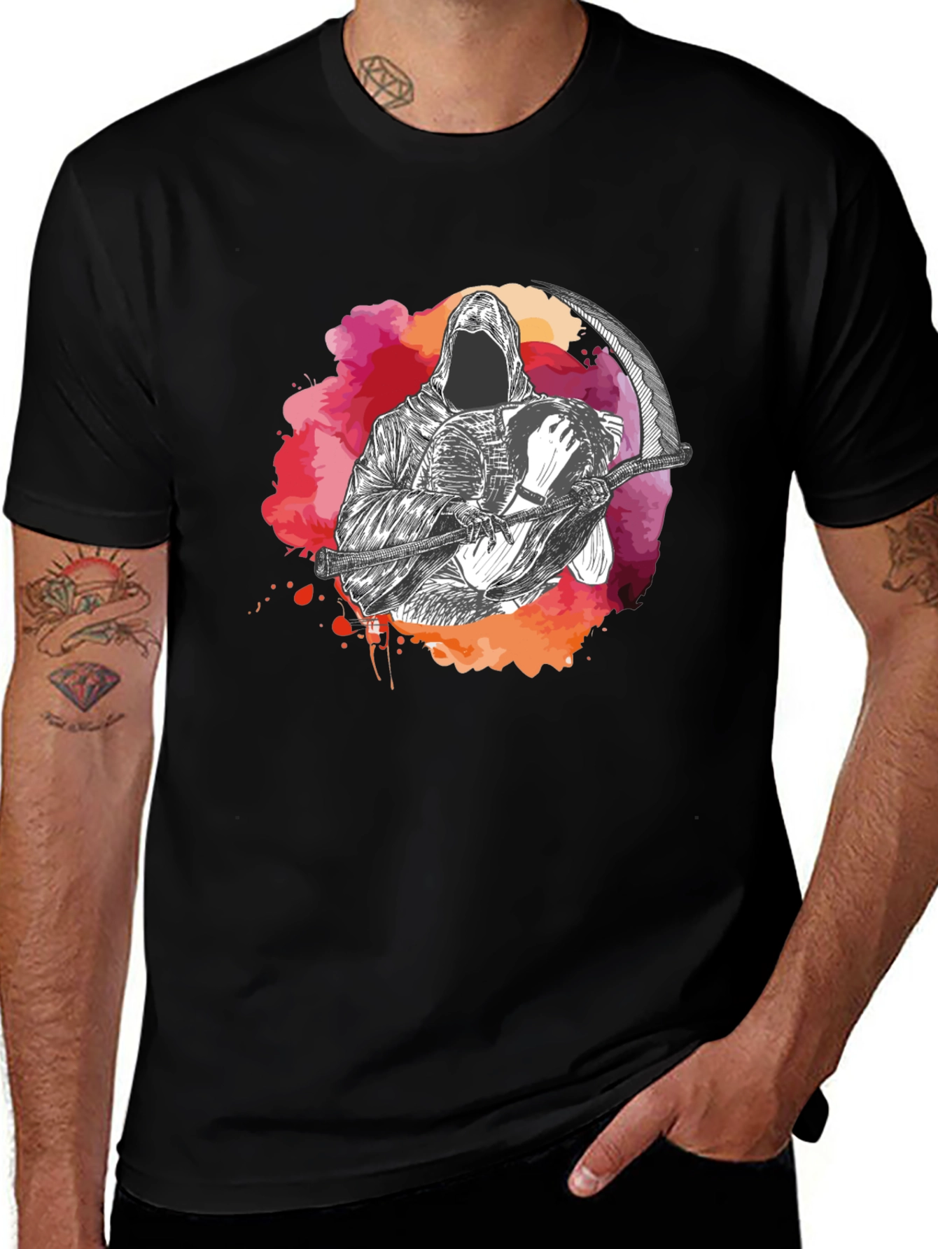 Grim Reaper Graphic Print Crew Neck T-Shirt