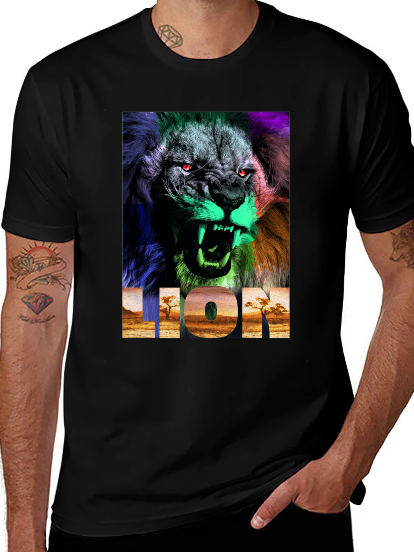 Variant 15 of Lion Graphic Print Men's Black T-Shirt