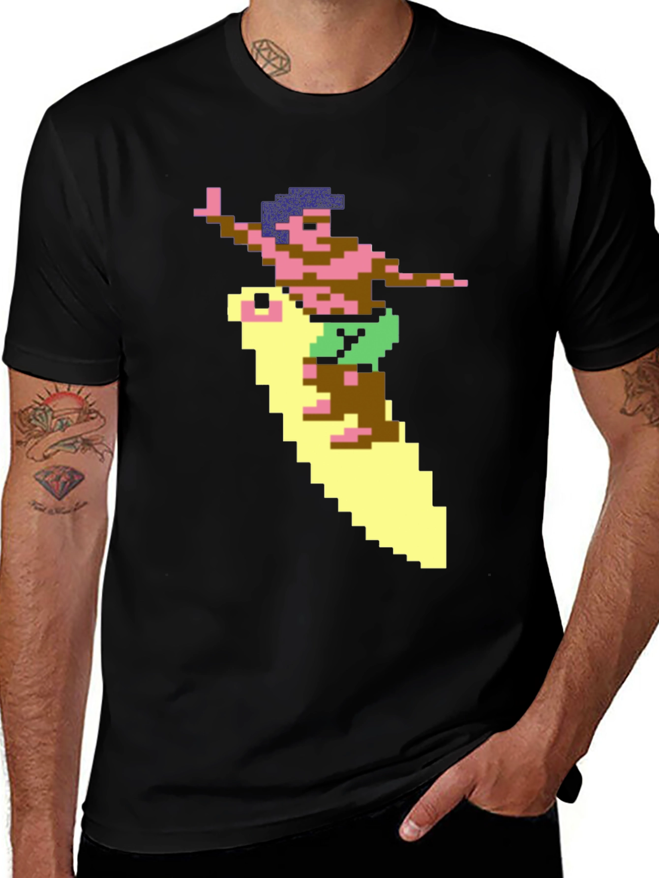 Variant 20 of Retro Surfer Pixel Art Black T-Shirt