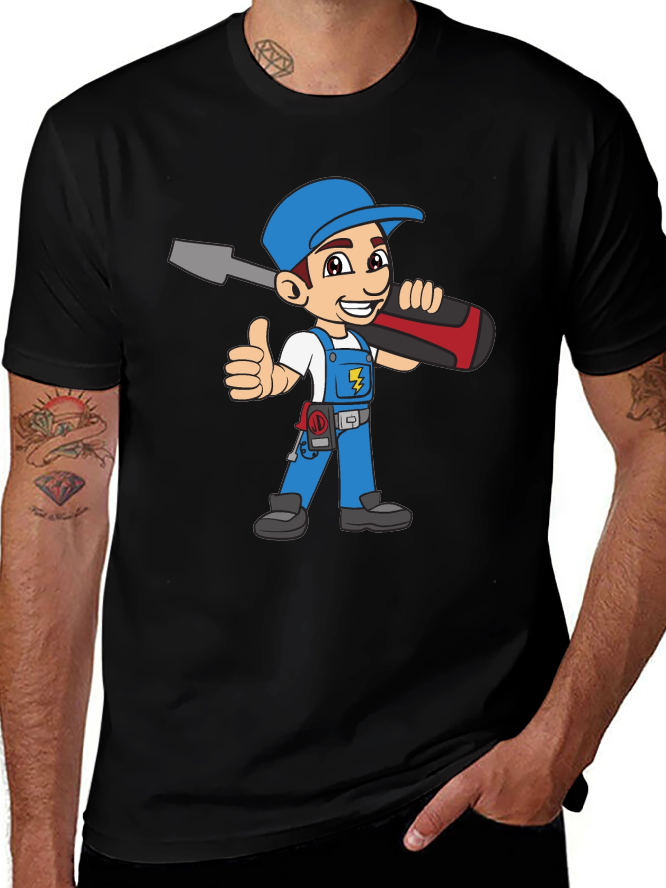 Variant 14 of Electrician Cartoon Black T-Shirt