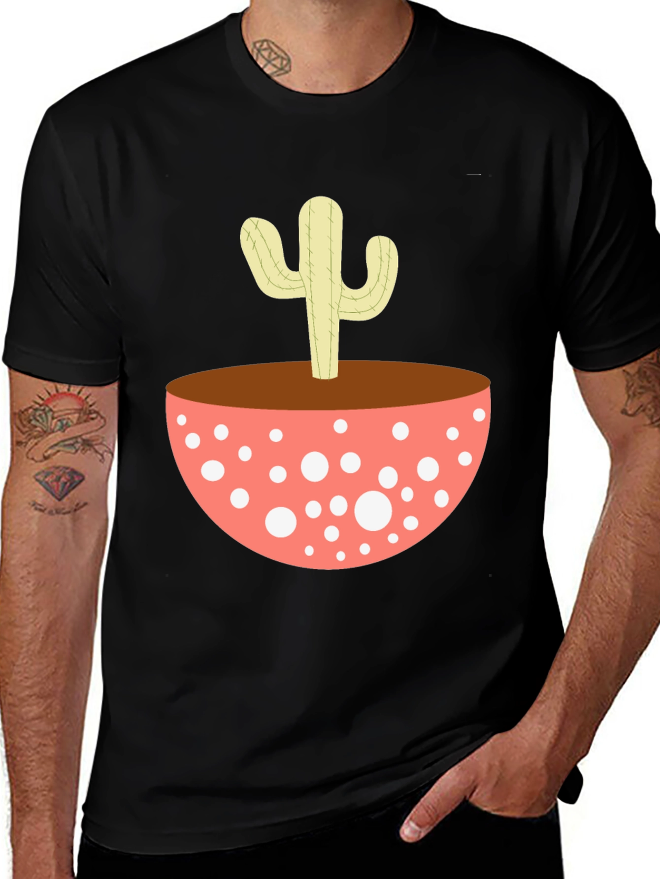 Variant 26 of Cactus in Pot Graphic T-Shirt - Black