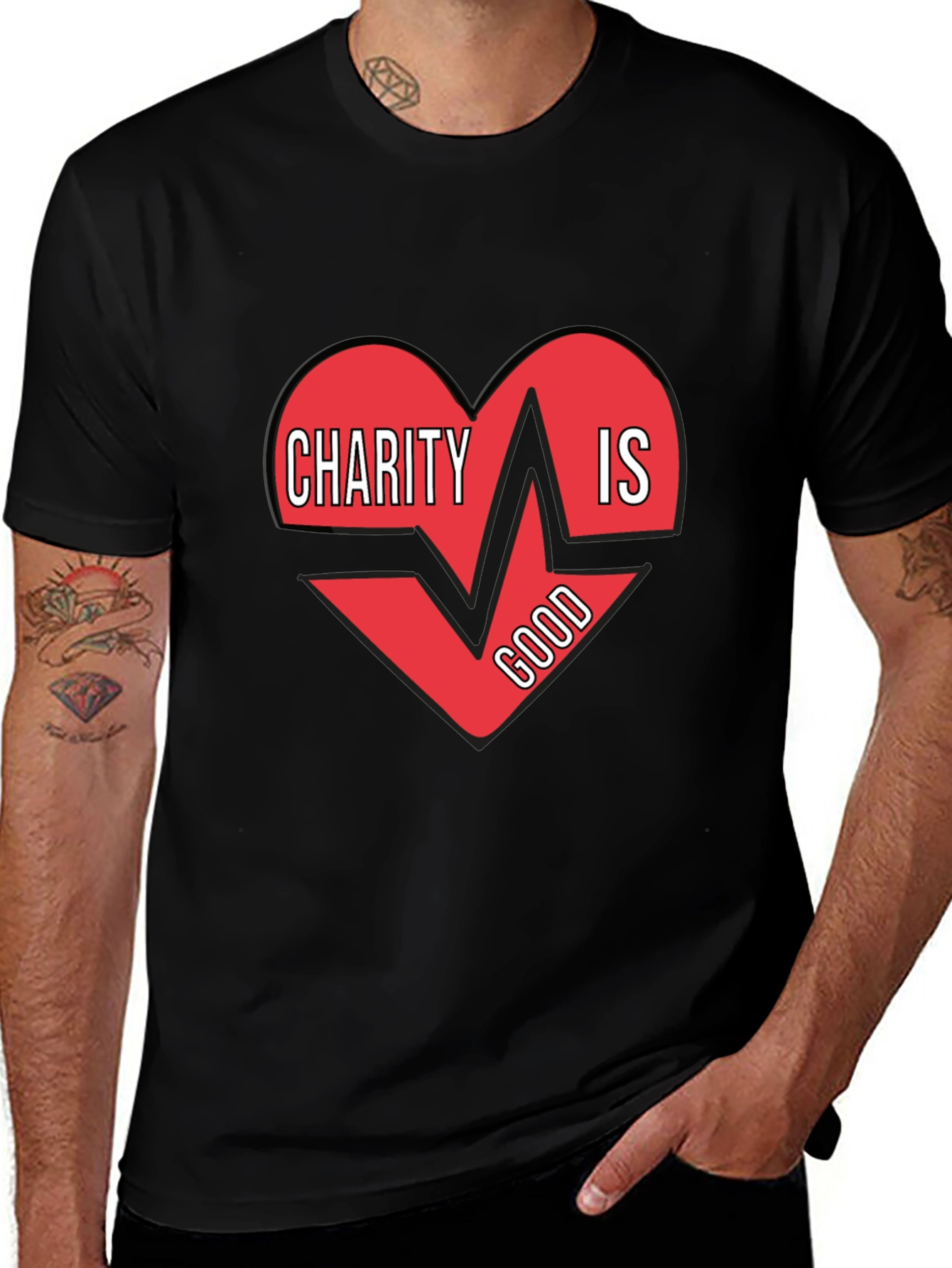 Variant 14 of Charity Is Good Heartbeat T-Shirt - Men's Black Tee