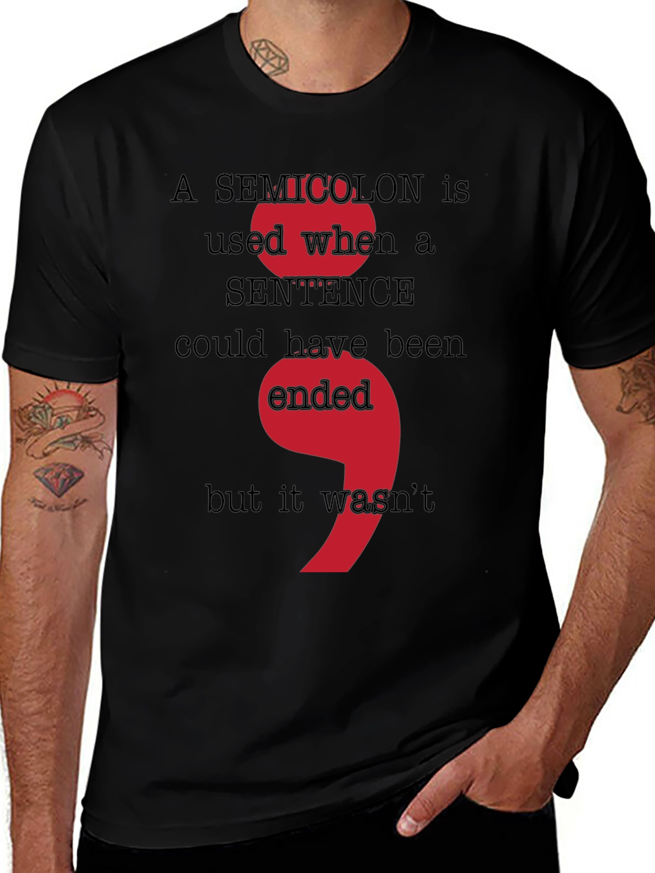 Variant 24 of Semicolon Grammar T-Shirt - Sentence Could Have Been Ended