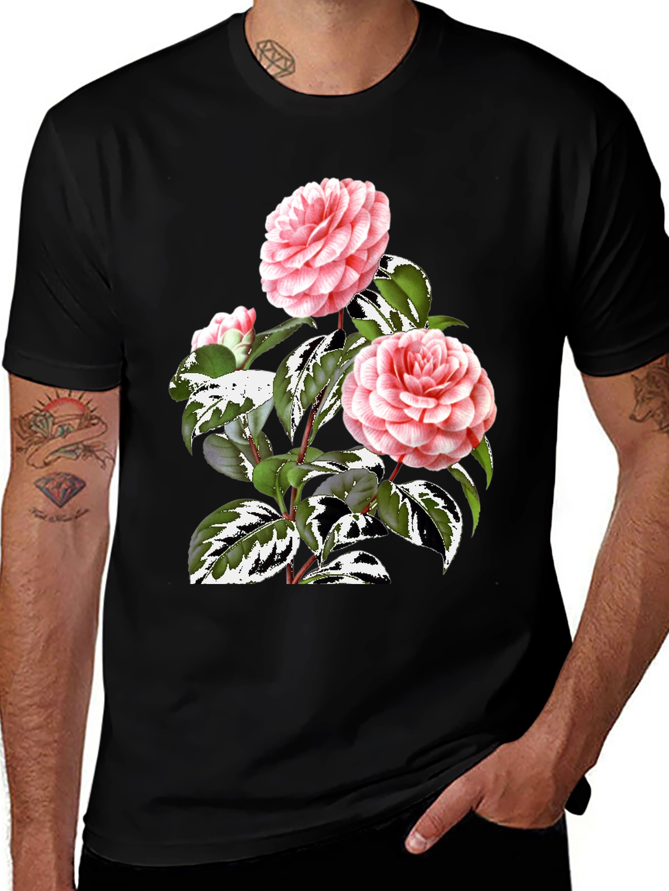 Variant 26 of Floral T-Shirt: Pink Camellia Design