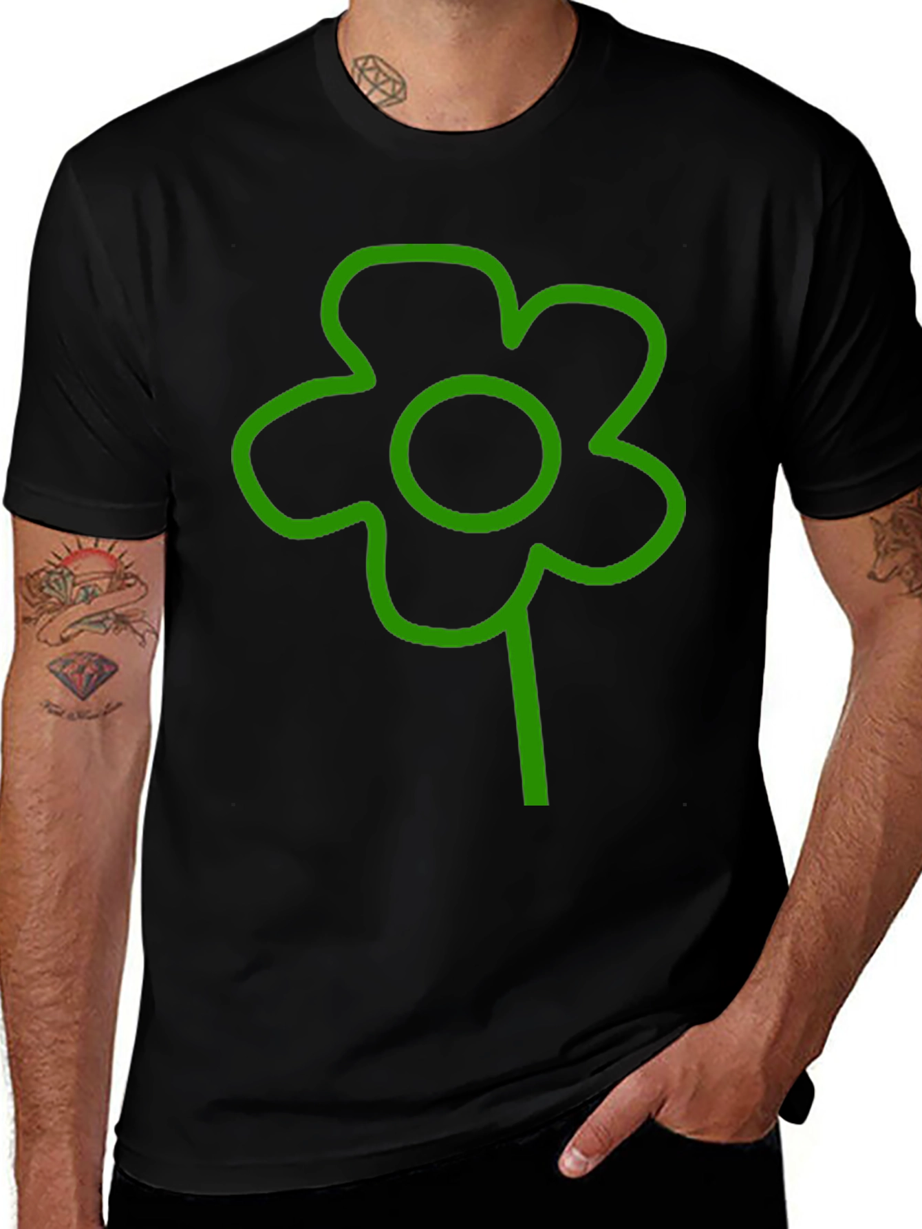 Variant 6 of Green Flower Graphic Black T-Shirt