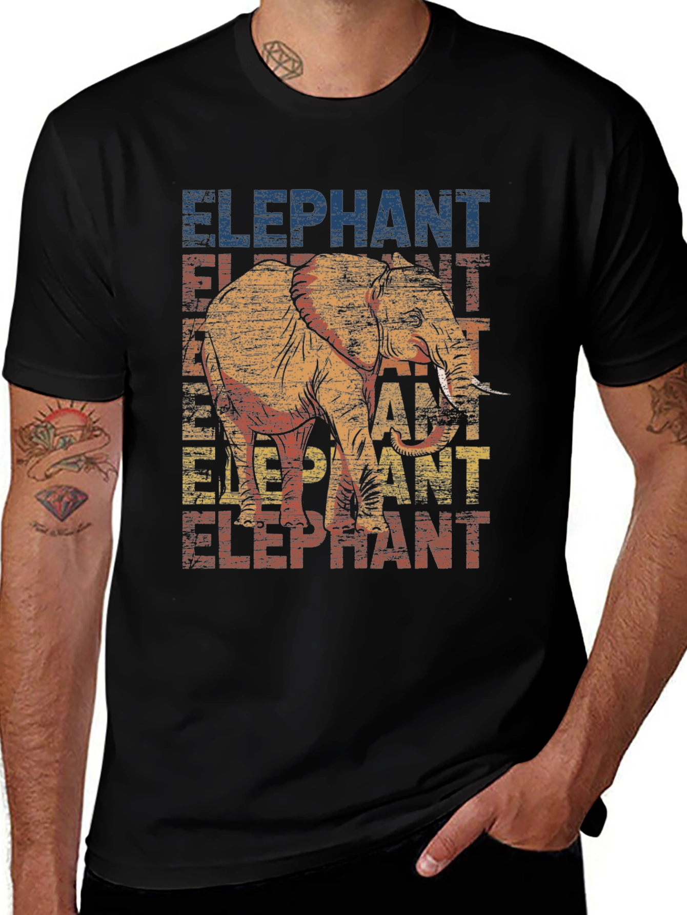 Variant 15 of Elephant Graphic Print Black T-Shirt