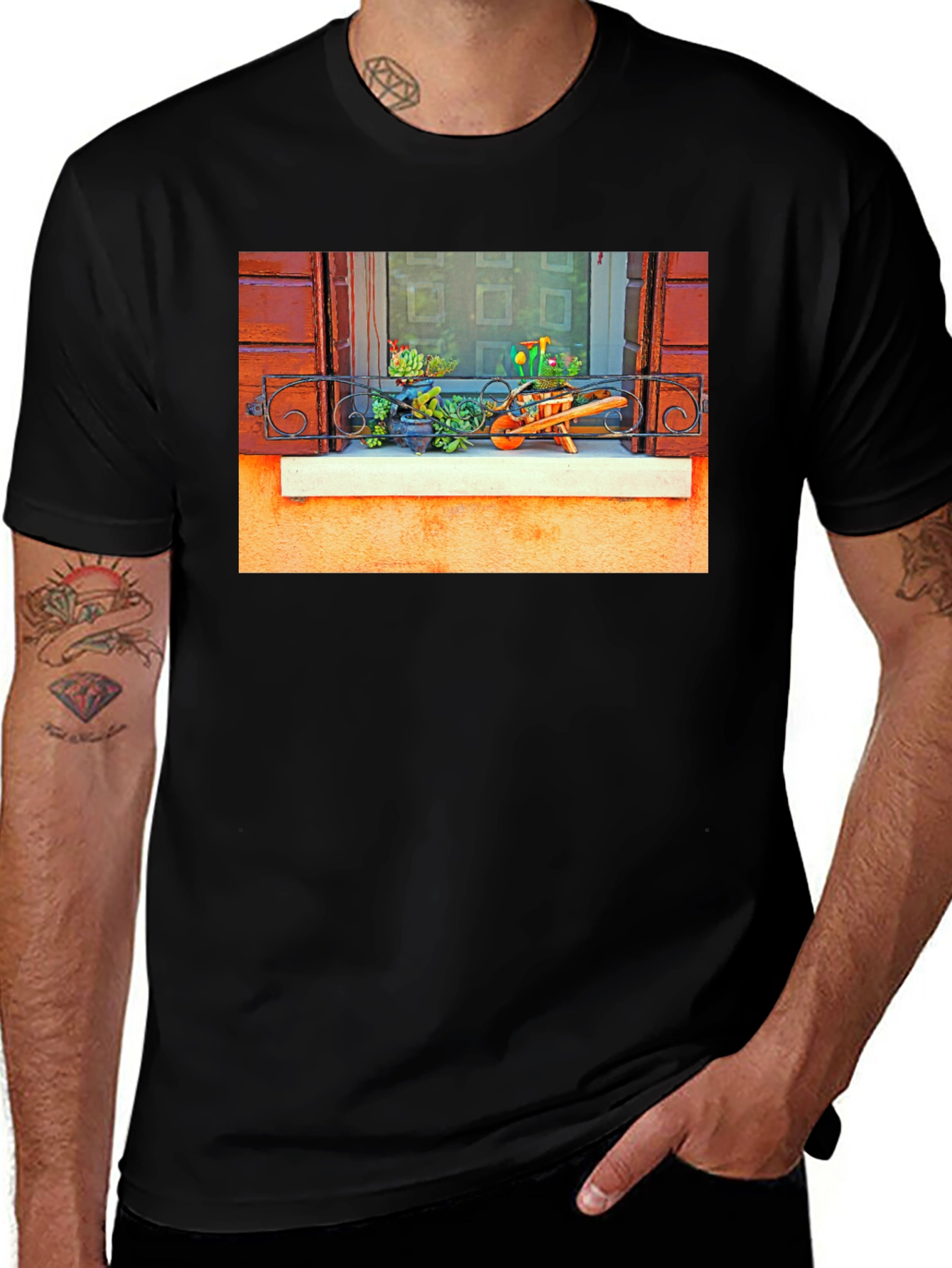 Variant 3 of Unique Garden Window Print T-Shirt