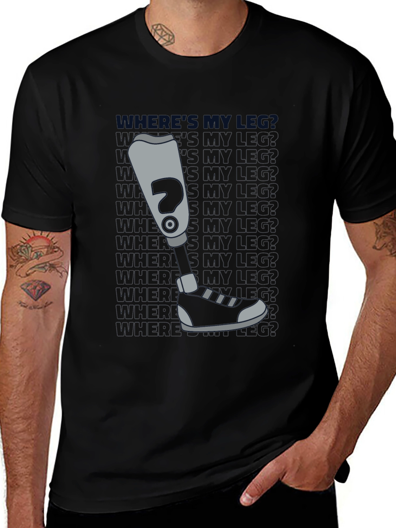 Variant 8 of Where's My Leg T-Shirt - Unique Amputee Humor Design