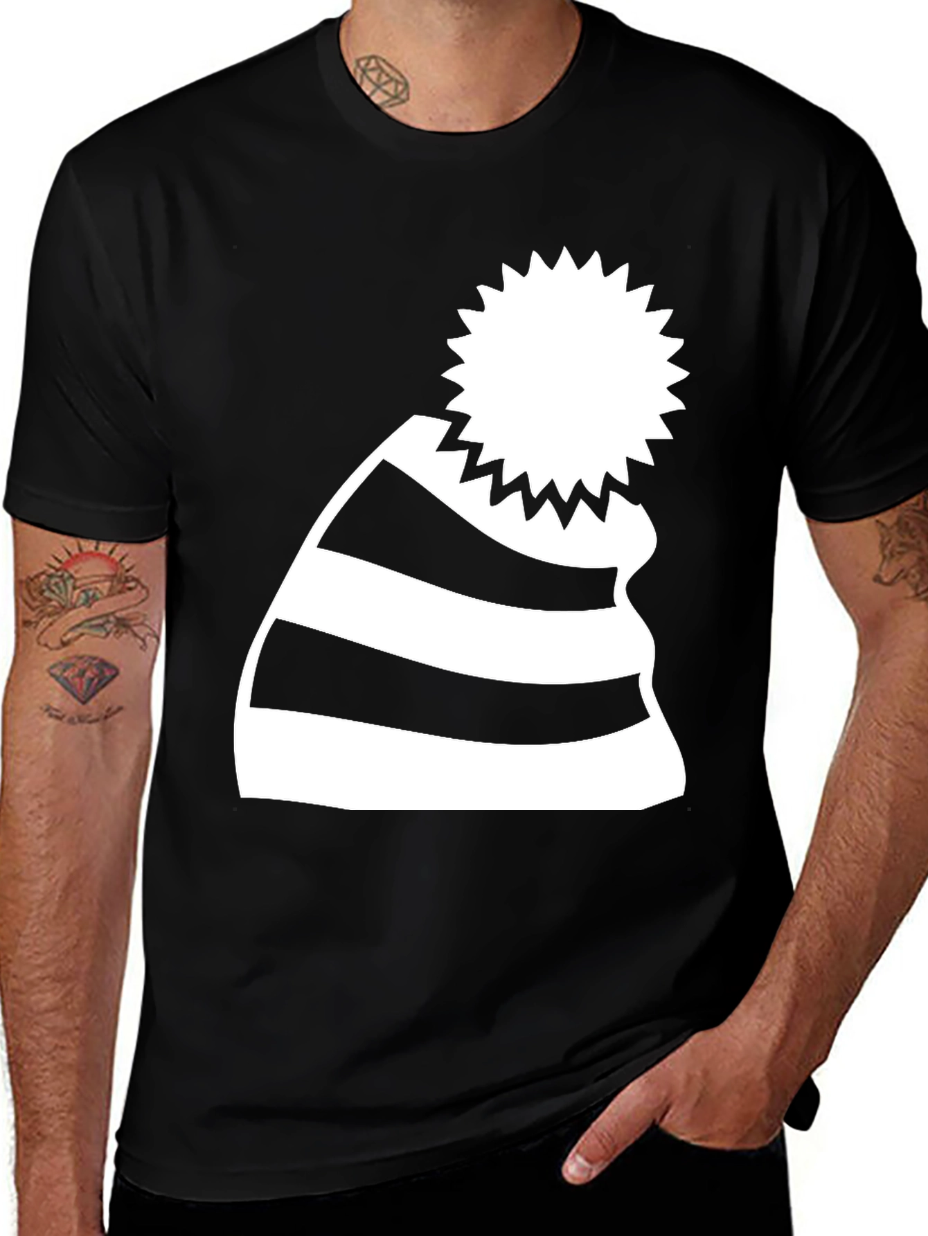 Variant 23 of Striped Beanie Graphic Tee - Casual Comfort