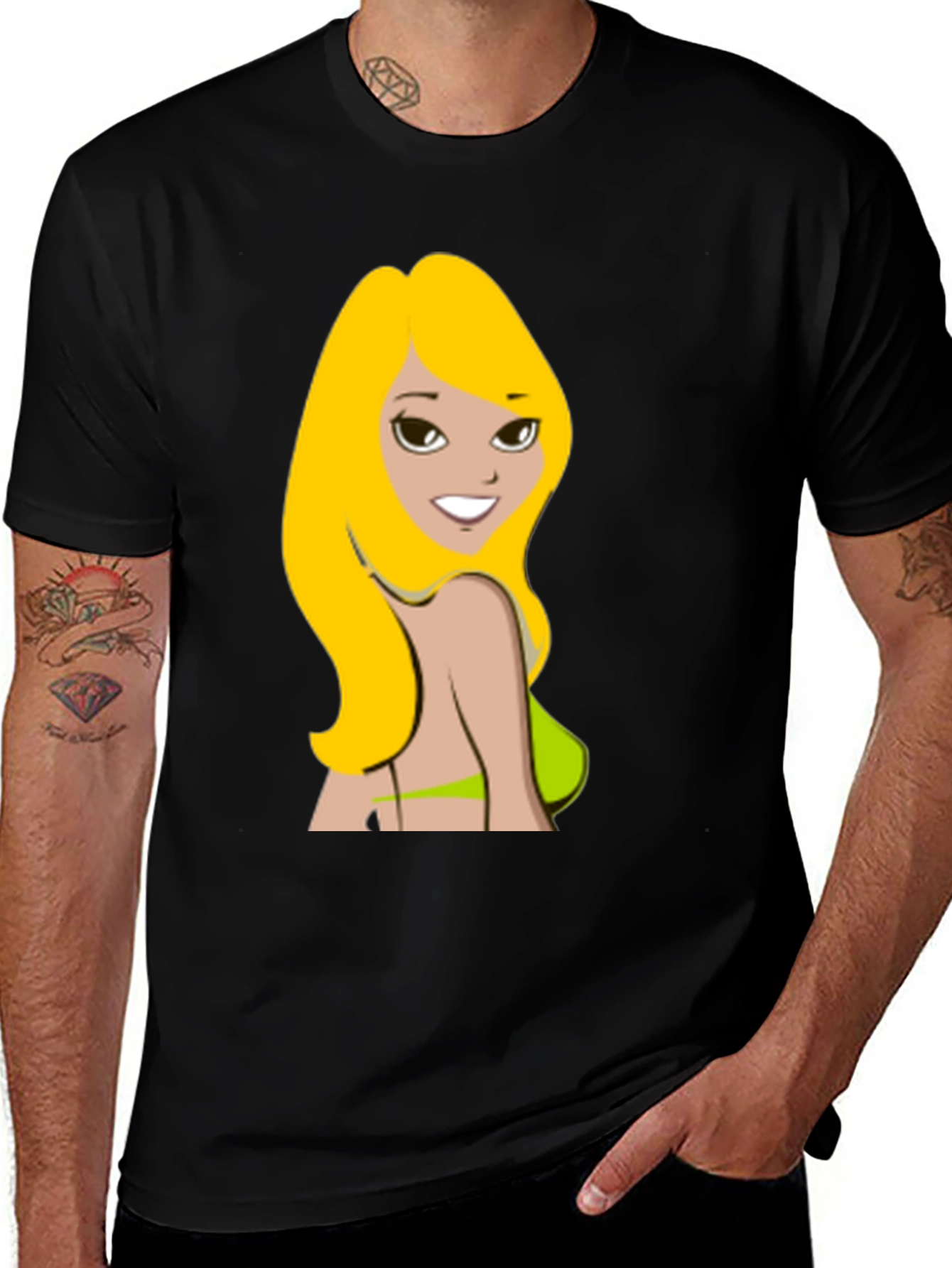 Variant 10 of Cartoon Woman Graphic Black T-Shirt